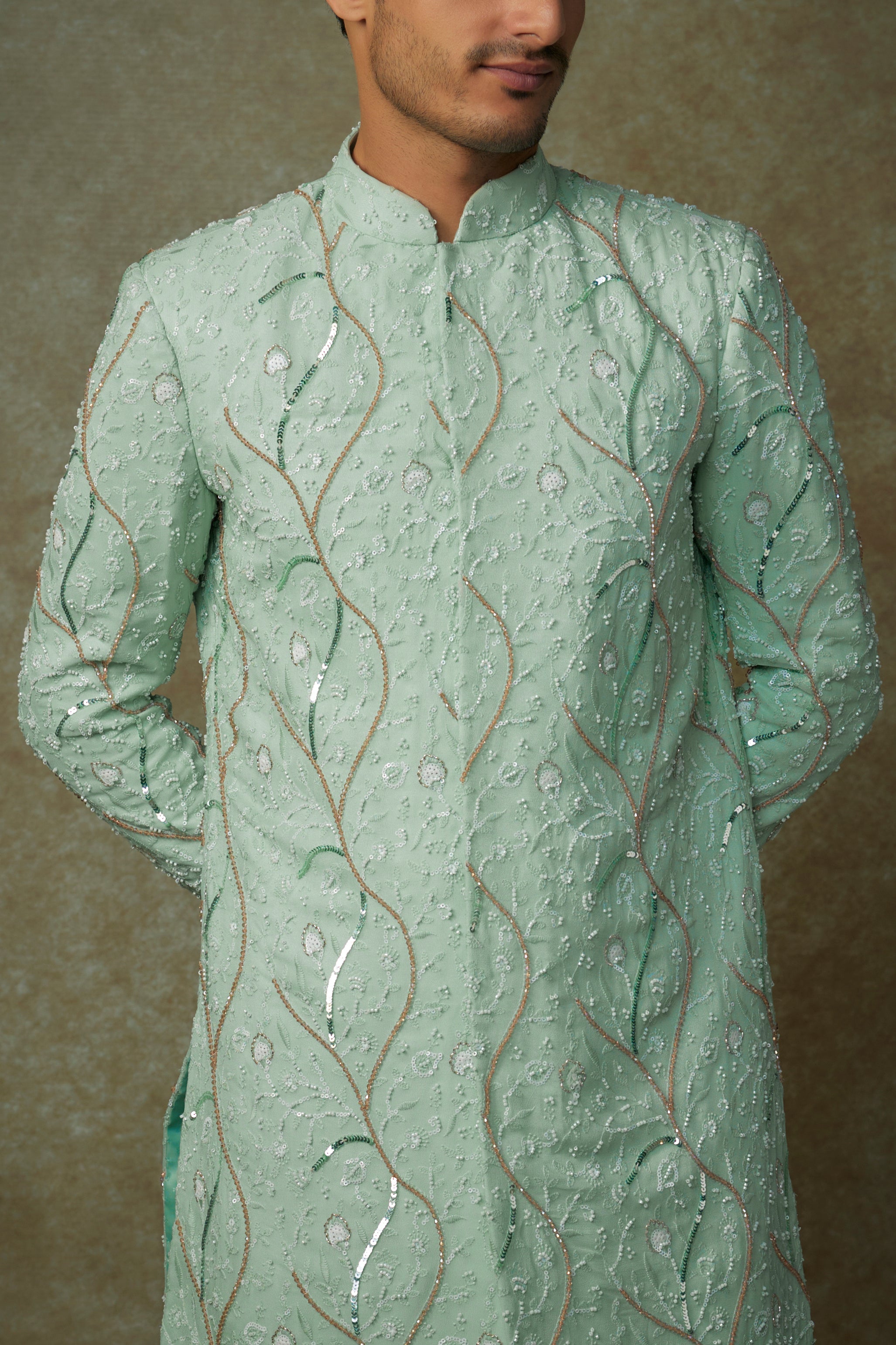 MINT EMBROIDERED SHERWANI WITH PANT