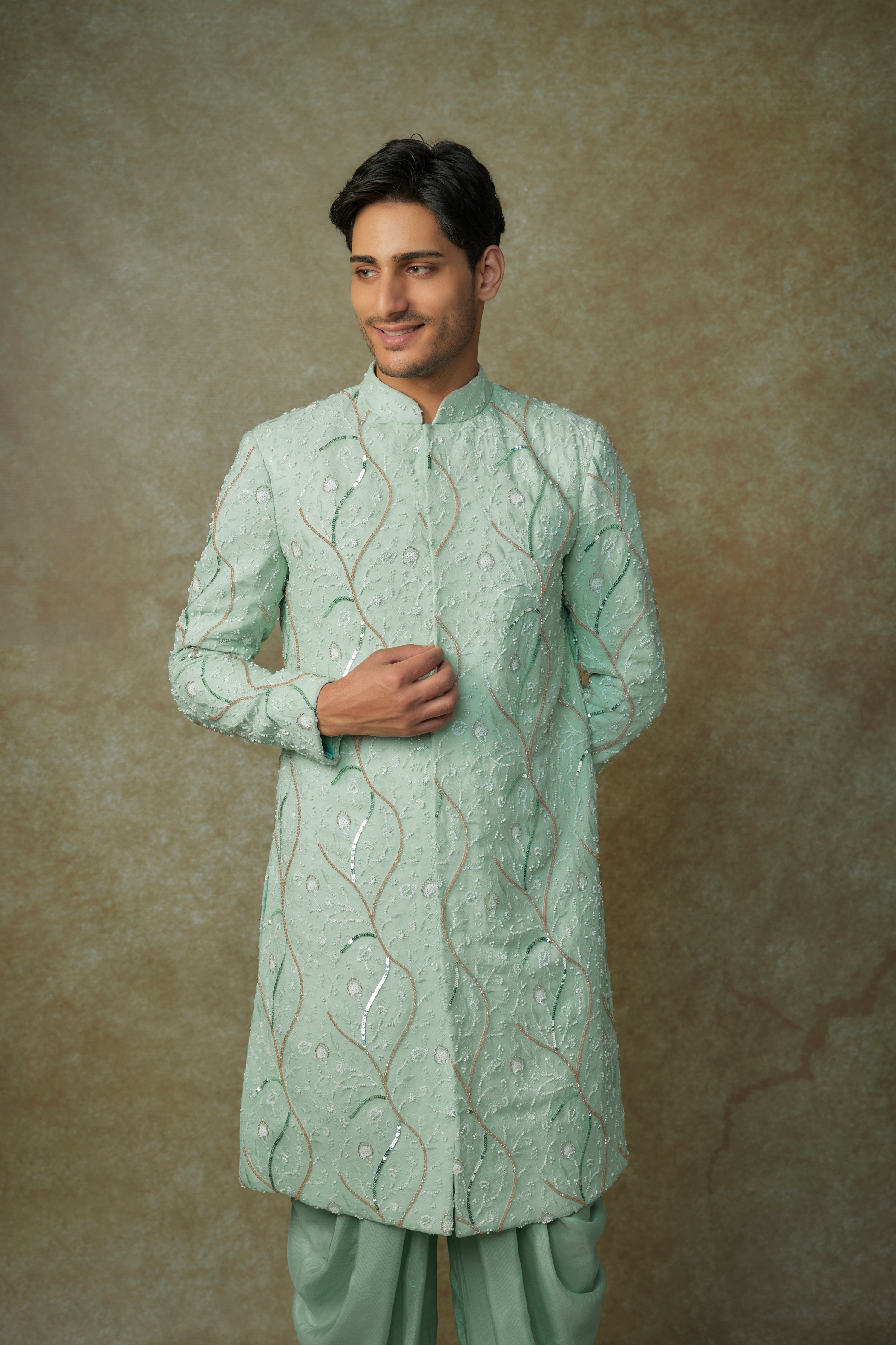 MINT EMBROIDERED SHERWANI WITH PANT