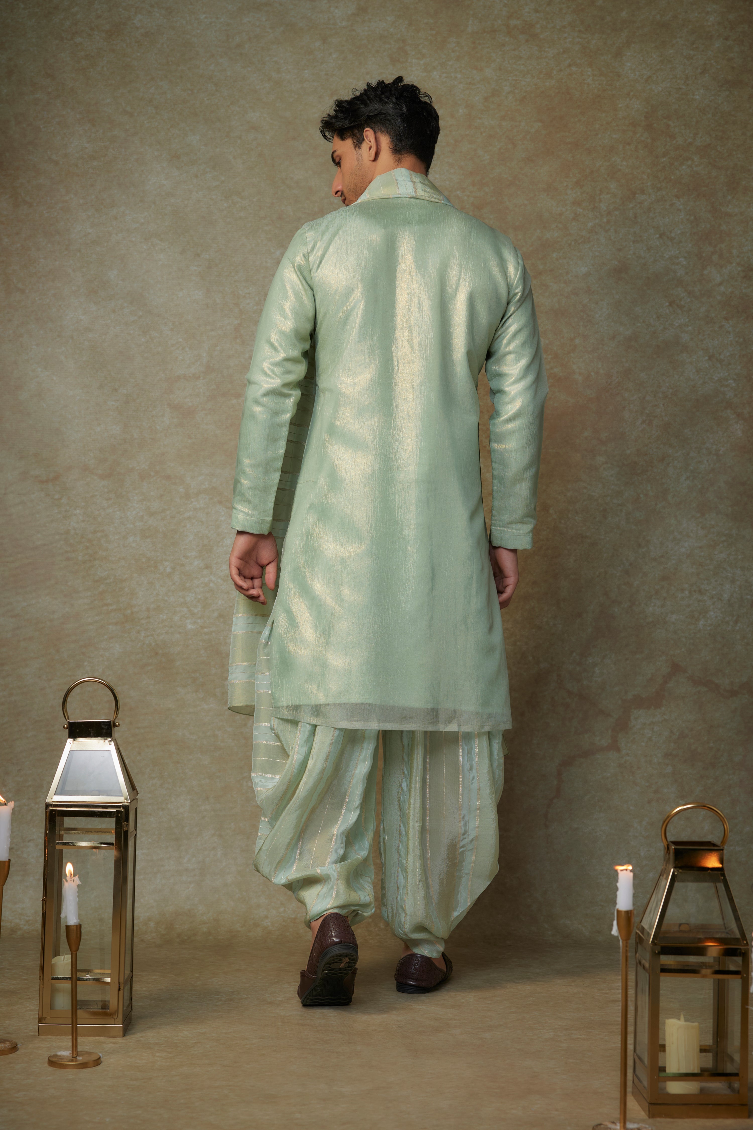 SAGE GREEN EMBROIDERED KURTA WITH DUPATTA AND DHOTI