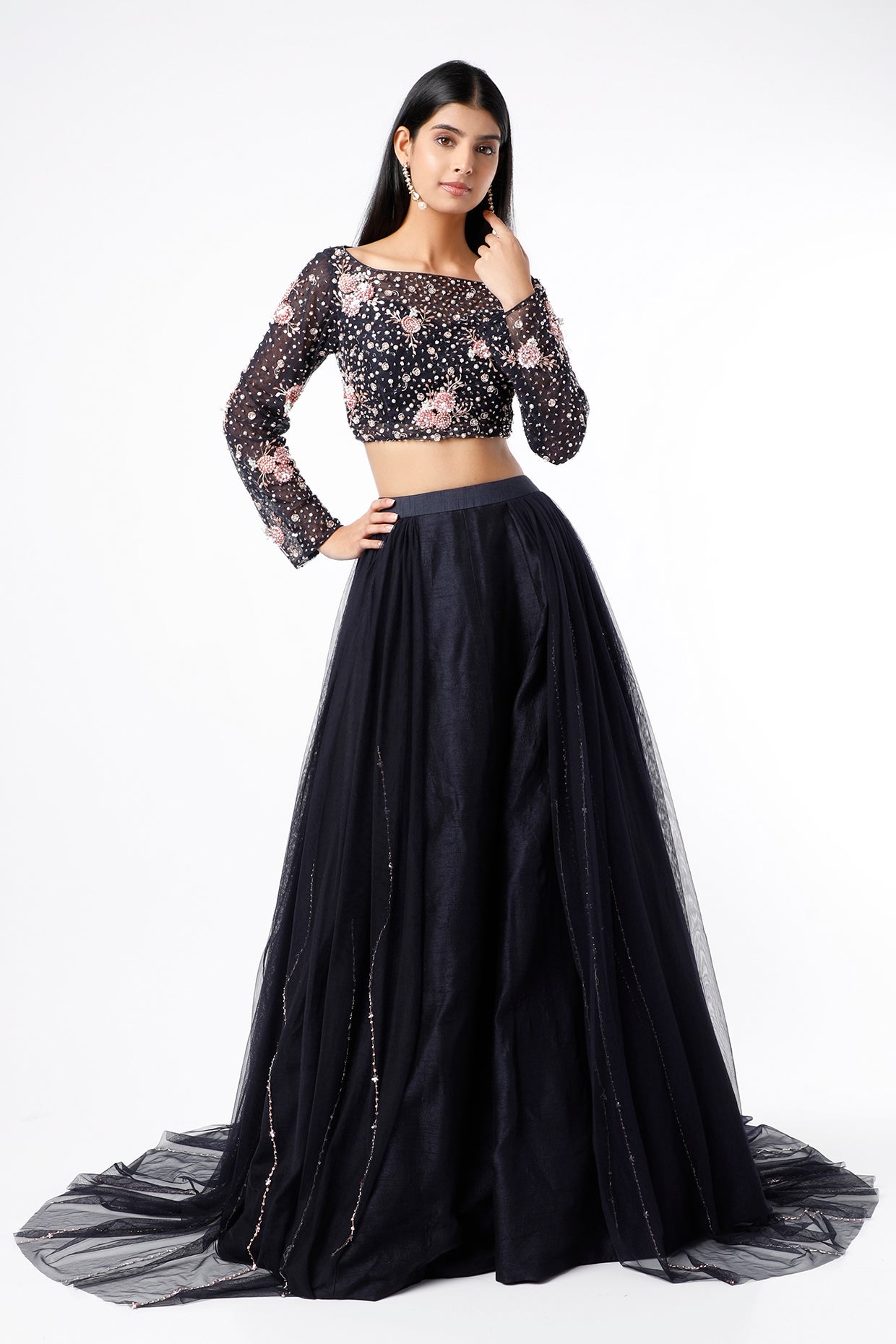 NAVY BLUE ROUCHING LEHENGA SET