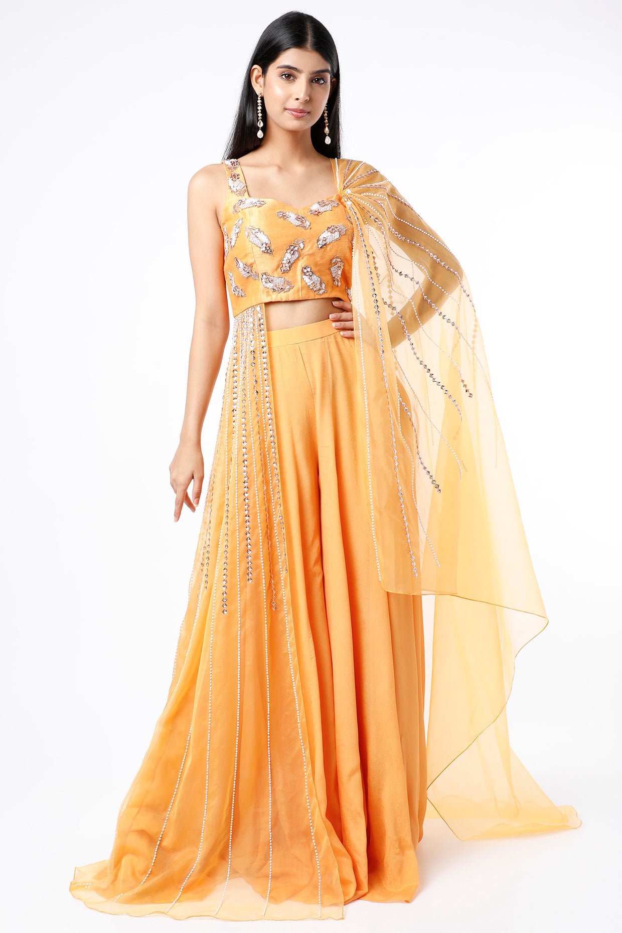 YELLOW SHARARA DRAPE BLOUSE SET