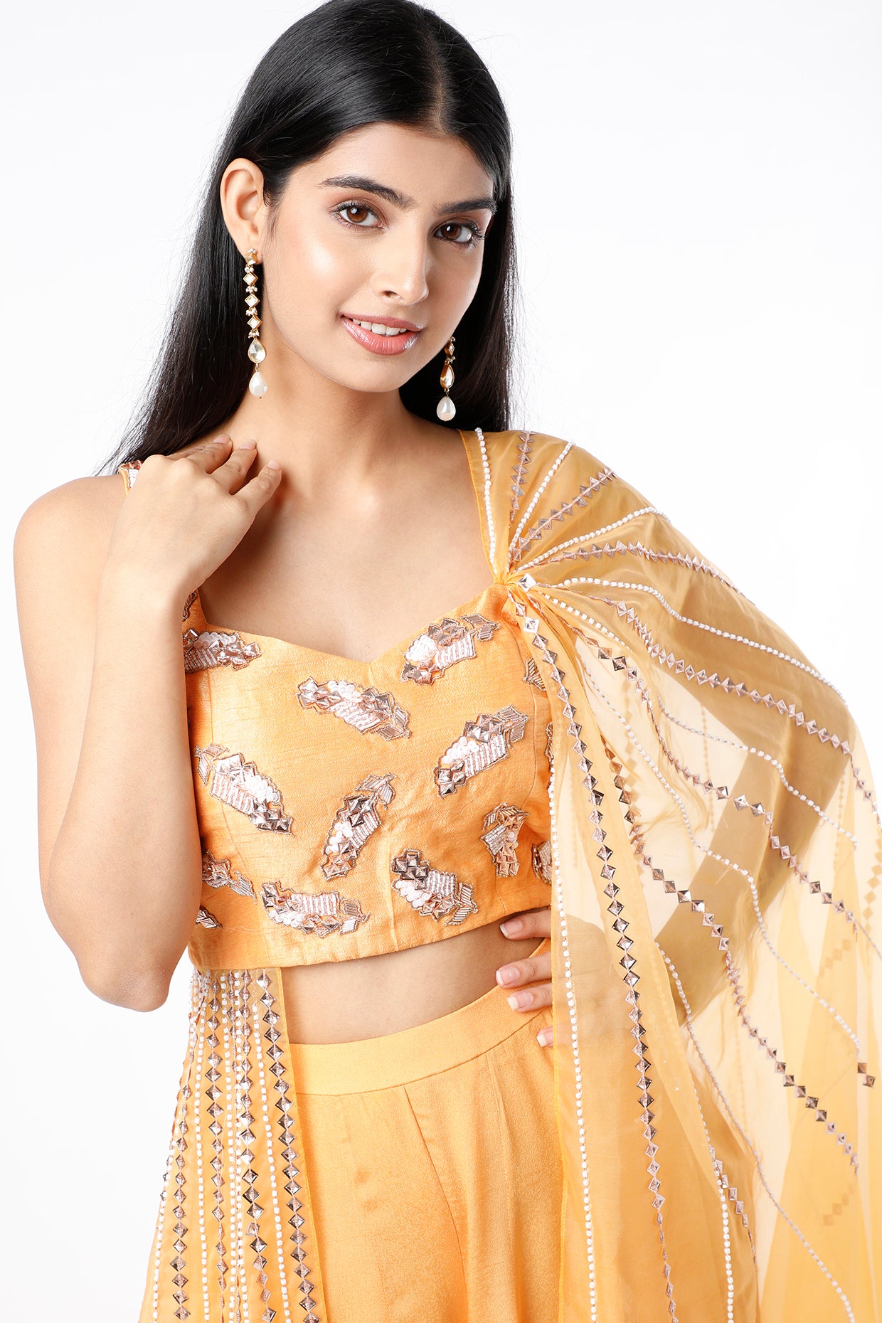 YELLOW SHARARA DRAPE BLOUSE SET