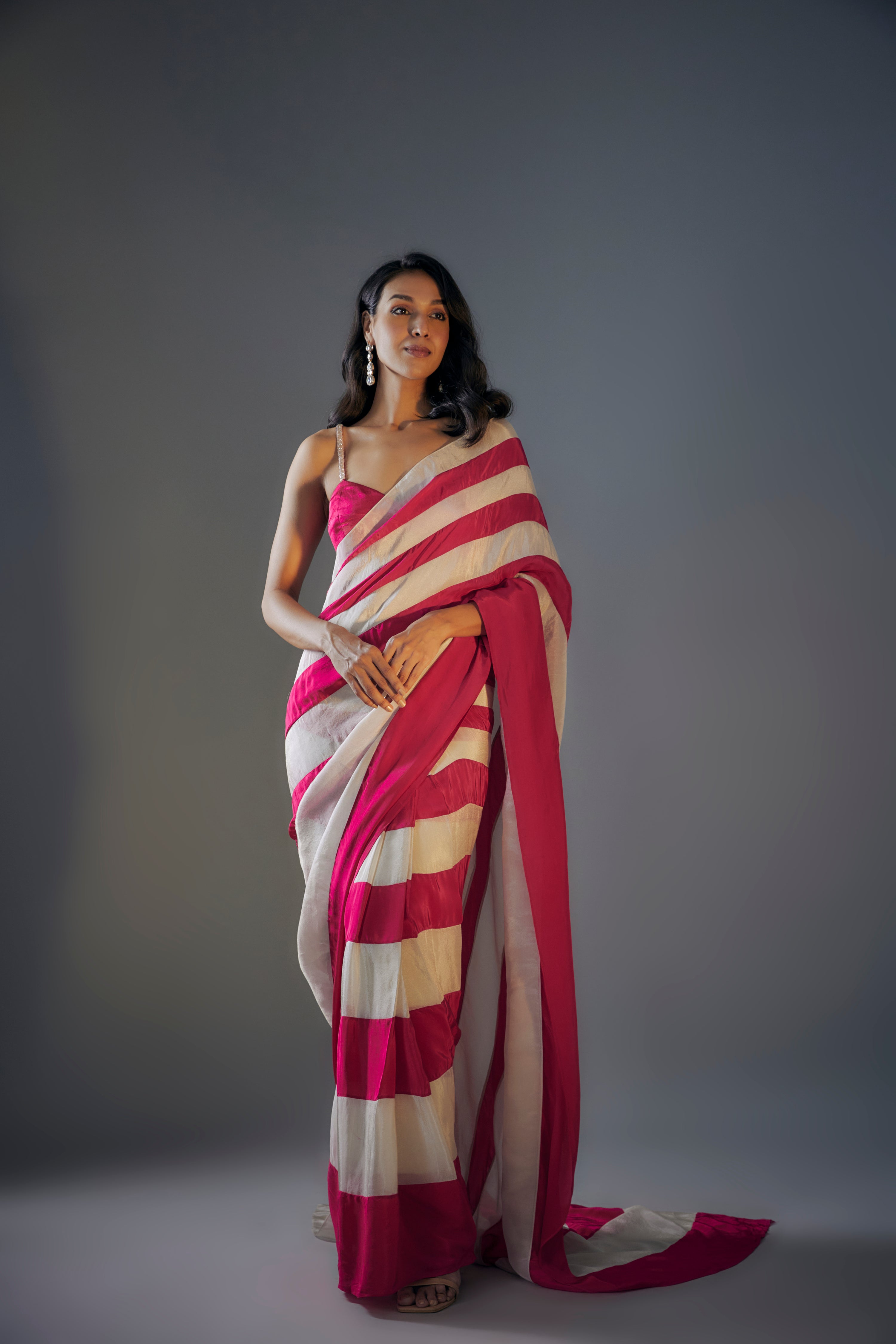 HOT PINK & LIGHT GOLD COLOUR BLOCK SAREE