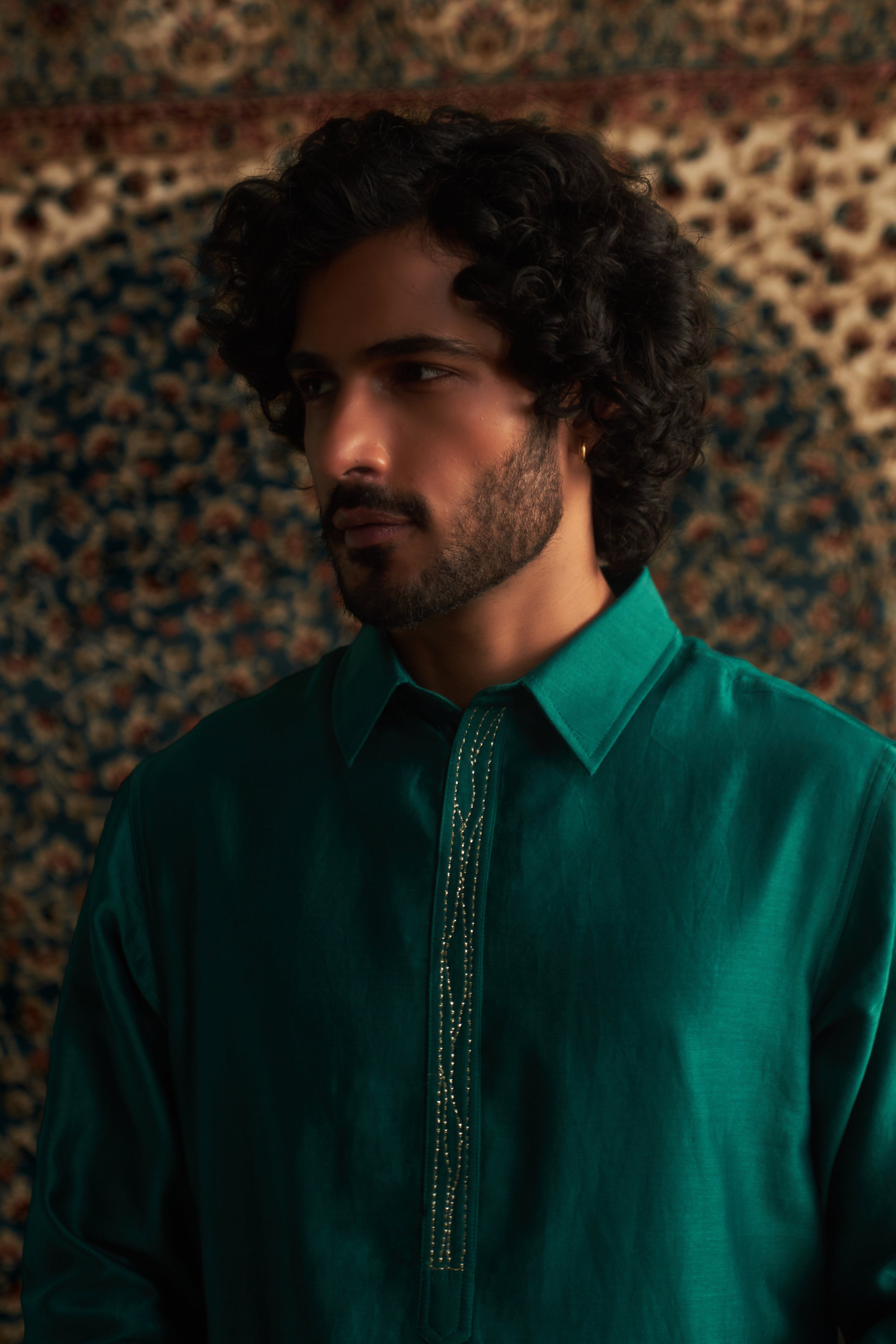 PRARAMBH EMBROIDERED EMERALD GREEN PATHANI KURTA SET