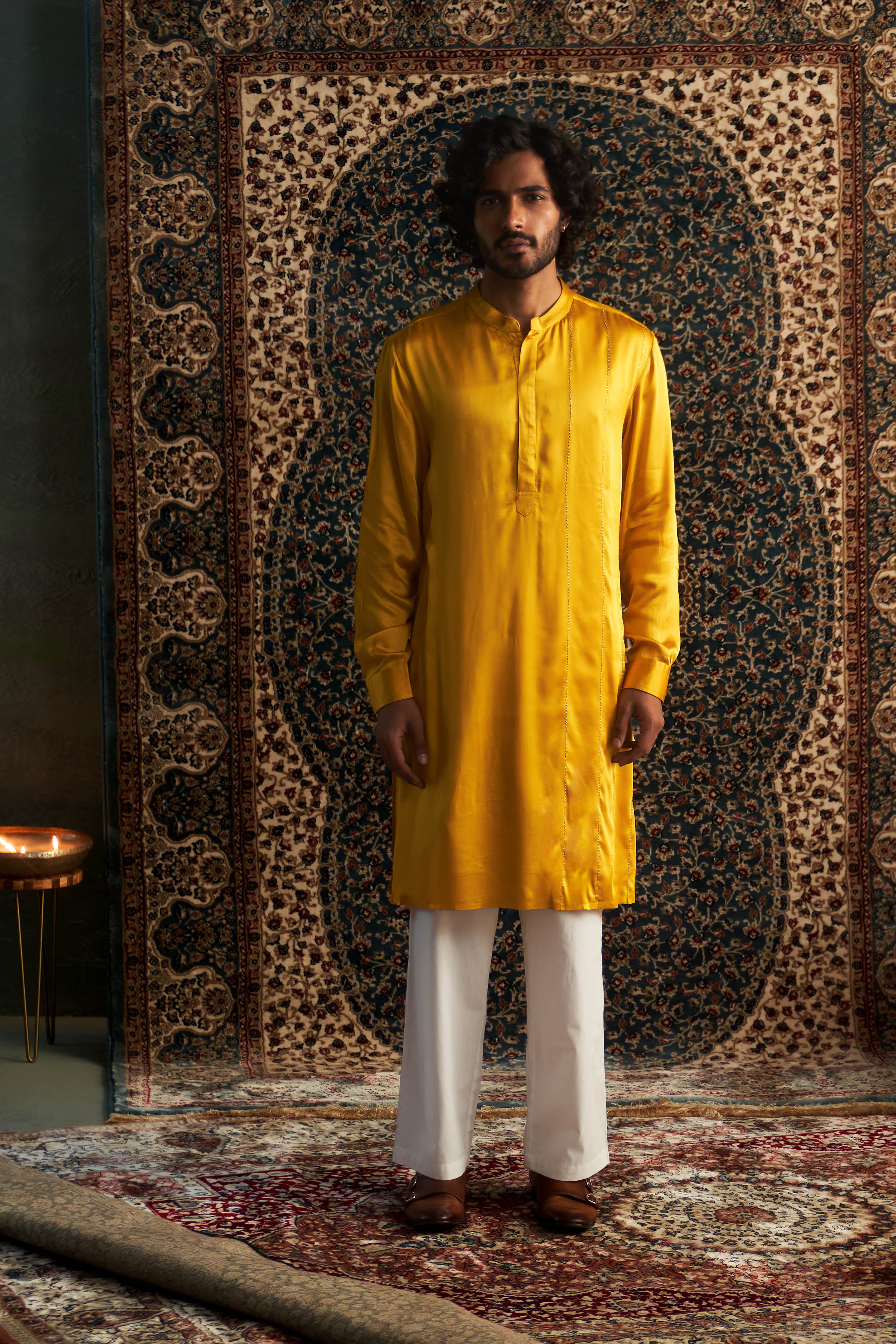 PRARAMBH EMBROIDERED MARIGOLD KURTA SET