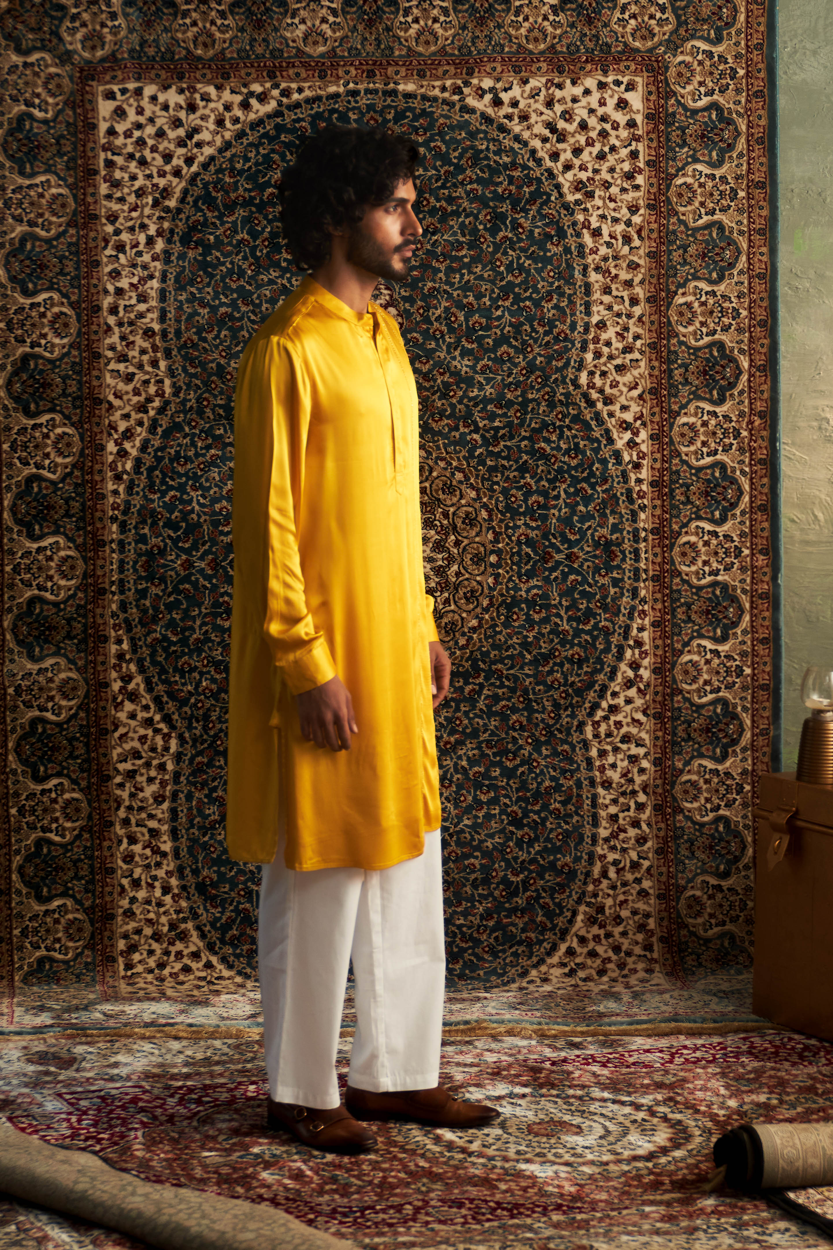 PRARAMBH EMBROIDERED MARIGOLD KURTA SET