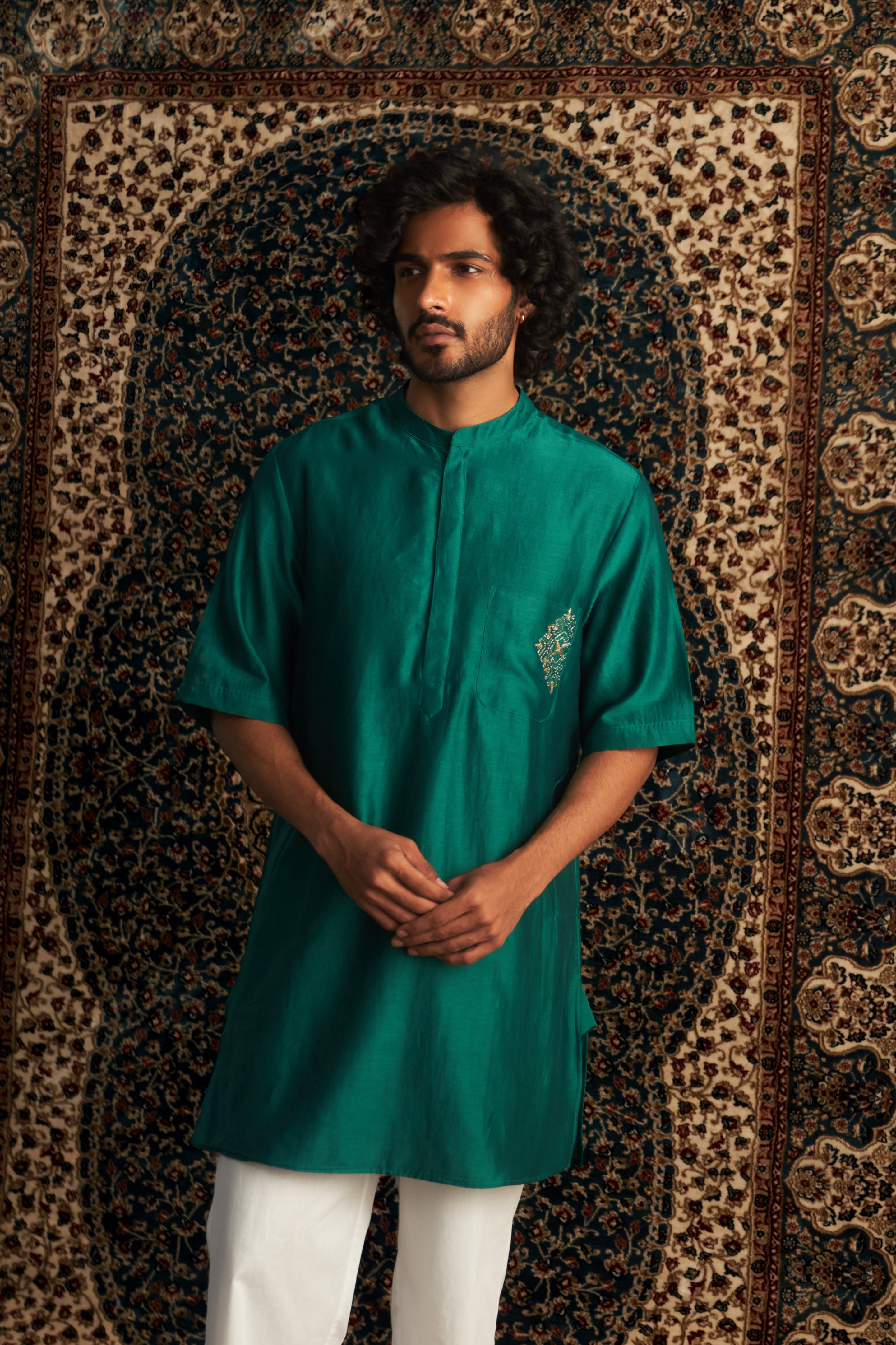 PRARAMBH EMBROIDERED SHORT SLEEVE KURTA SET