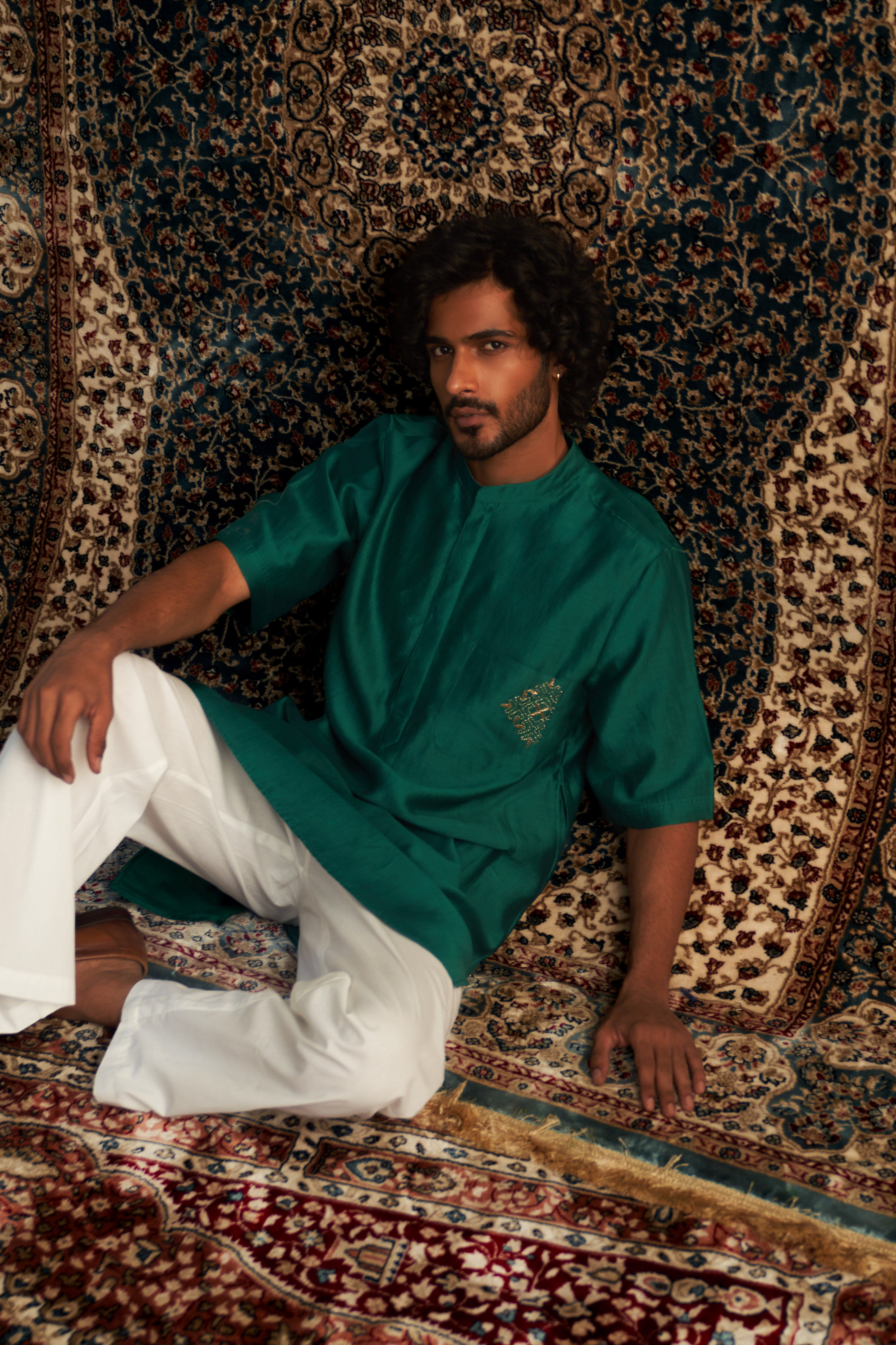 PRARAMBH EMBROIDERED SHORT SLEEVE KURTA SET