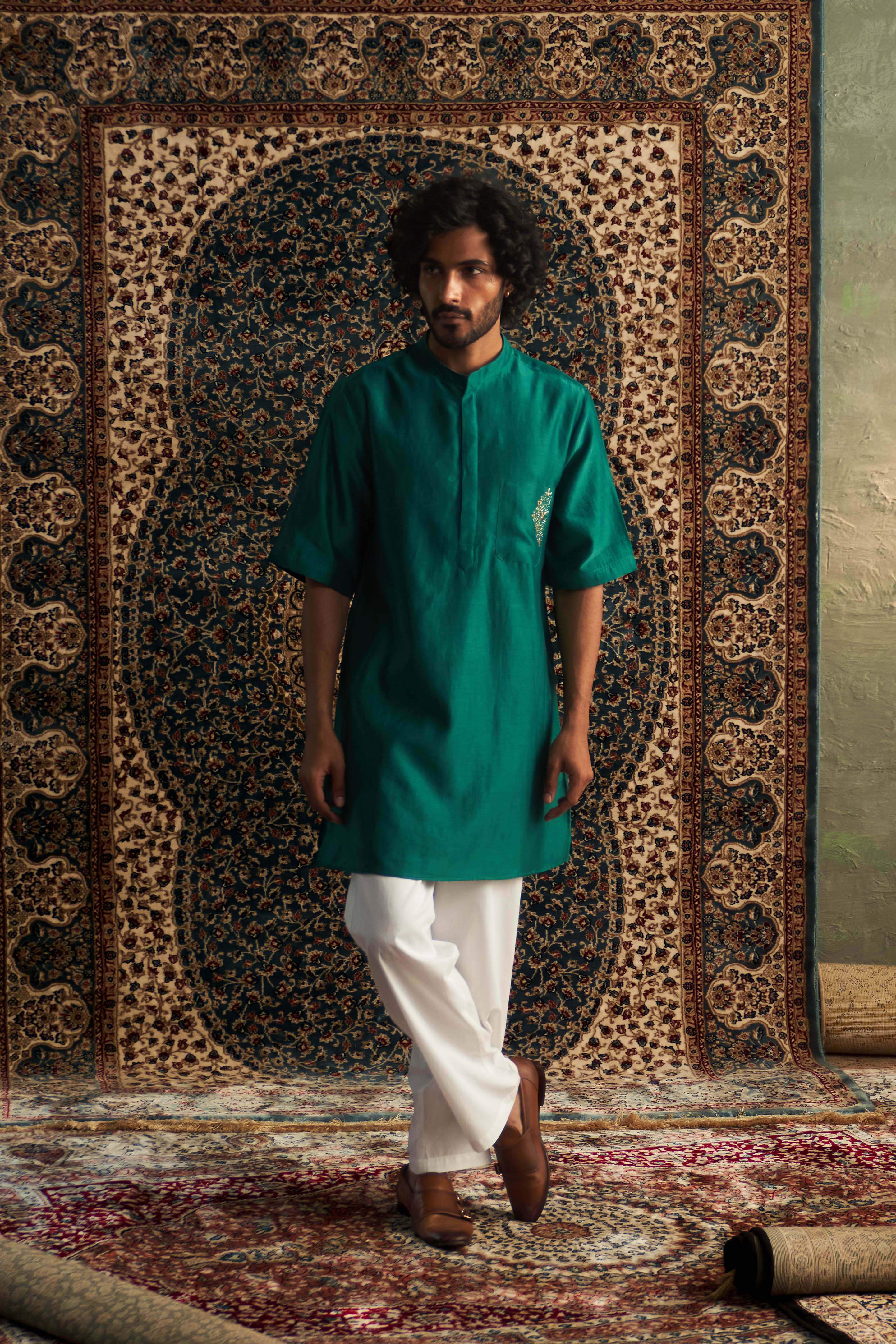 PRARAMBH EMBROIDERED SHORT SLEEVE KURTA SET