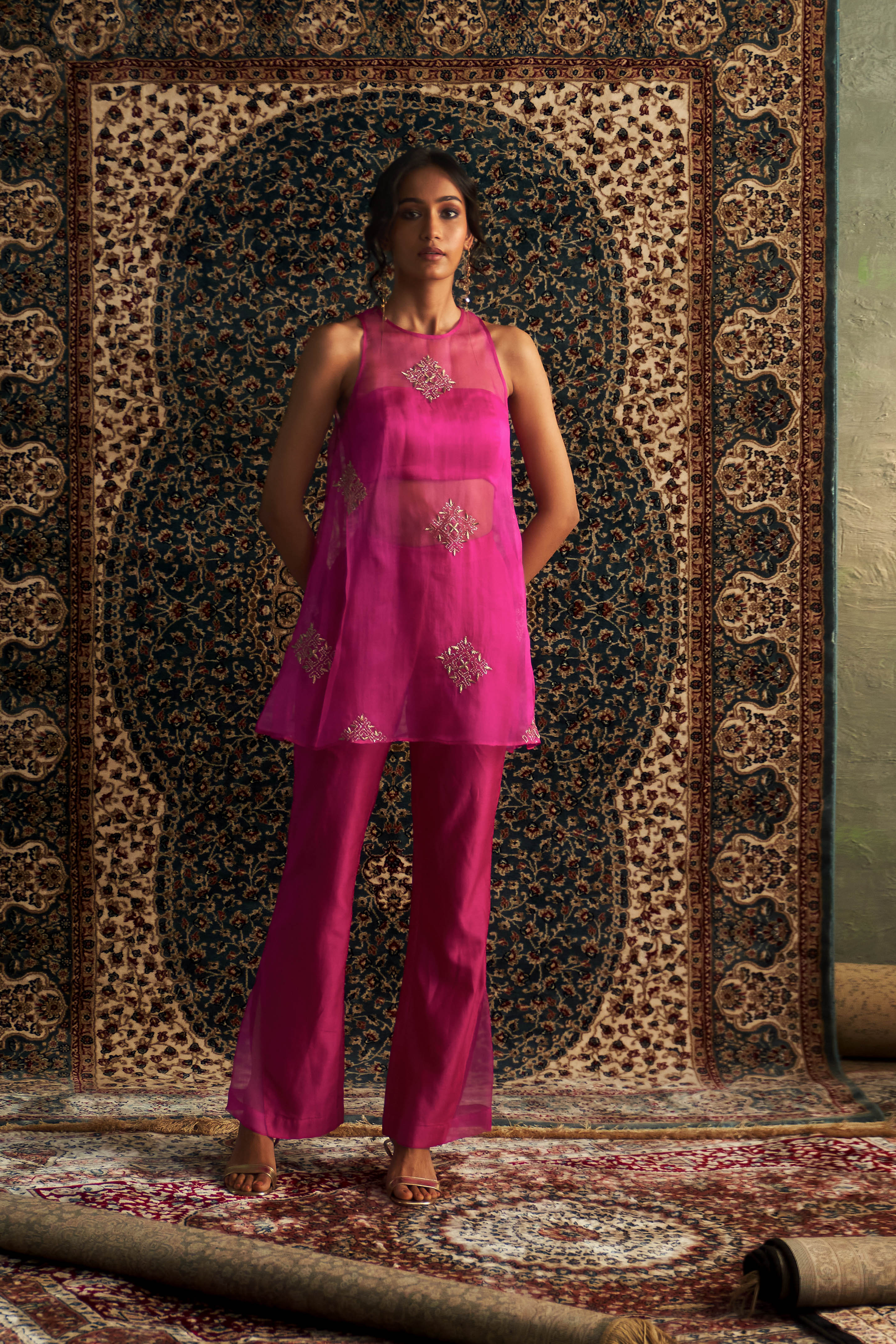 RANI PINK EMBROIDERED ALINE  CO-ORD SET