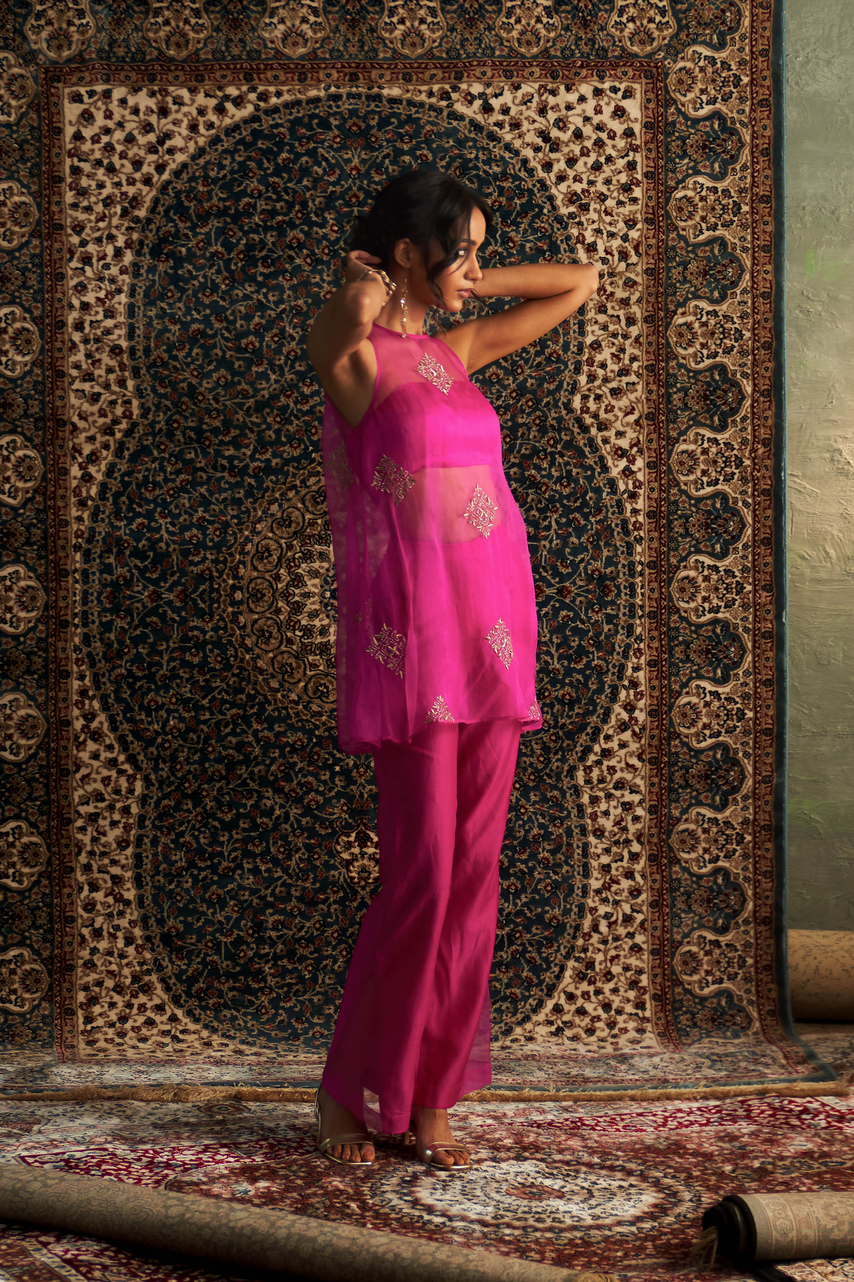 RANI PINK EMBROIDERED ALINE  CO-ORD SET