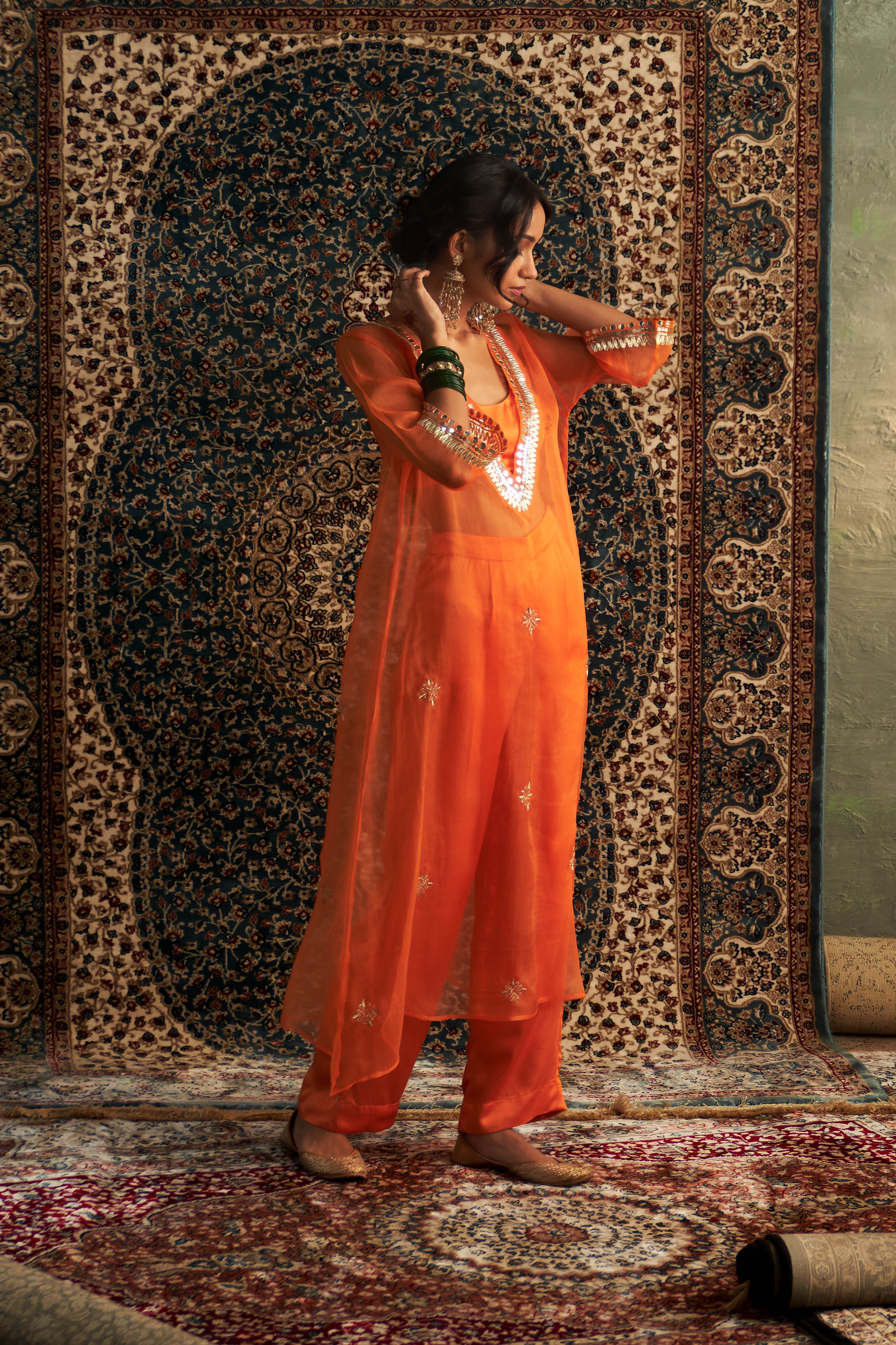 SAFFRON EMBROIDERED V NECK KURTA SET