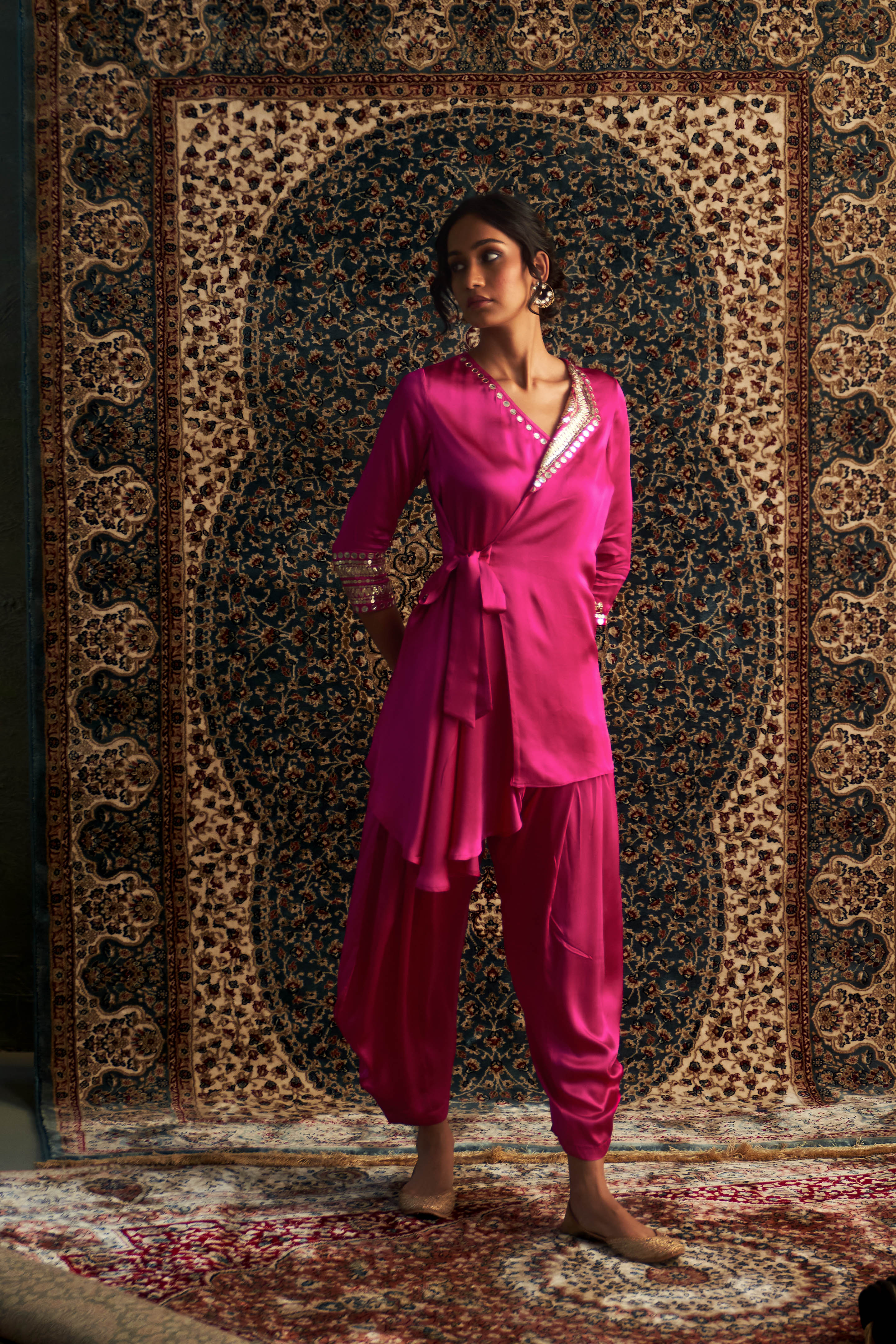 RANI PINK EMBROIDERED WRAP CO-ORD SET