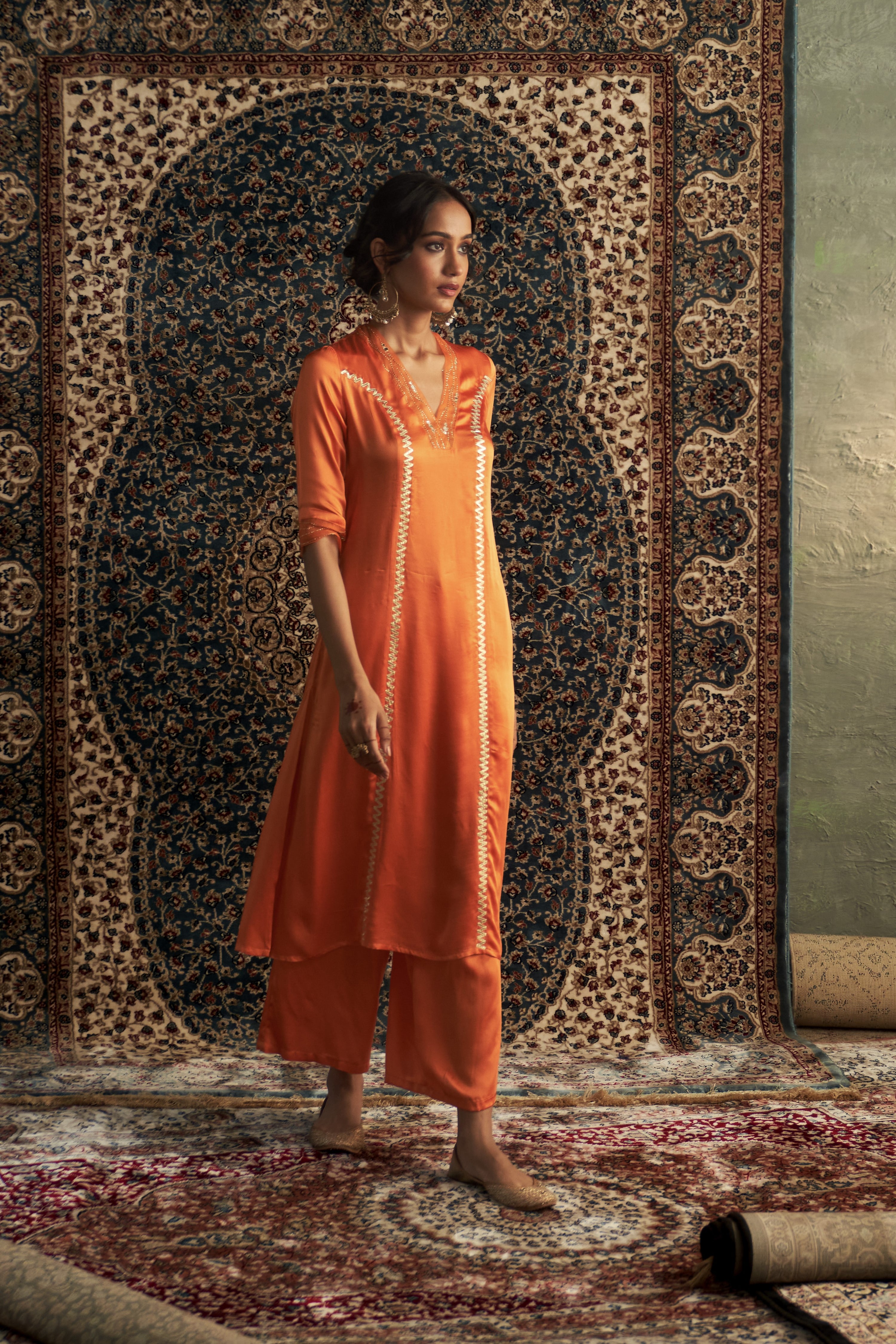 SAFFRON EMBROIDERED KURTA SET