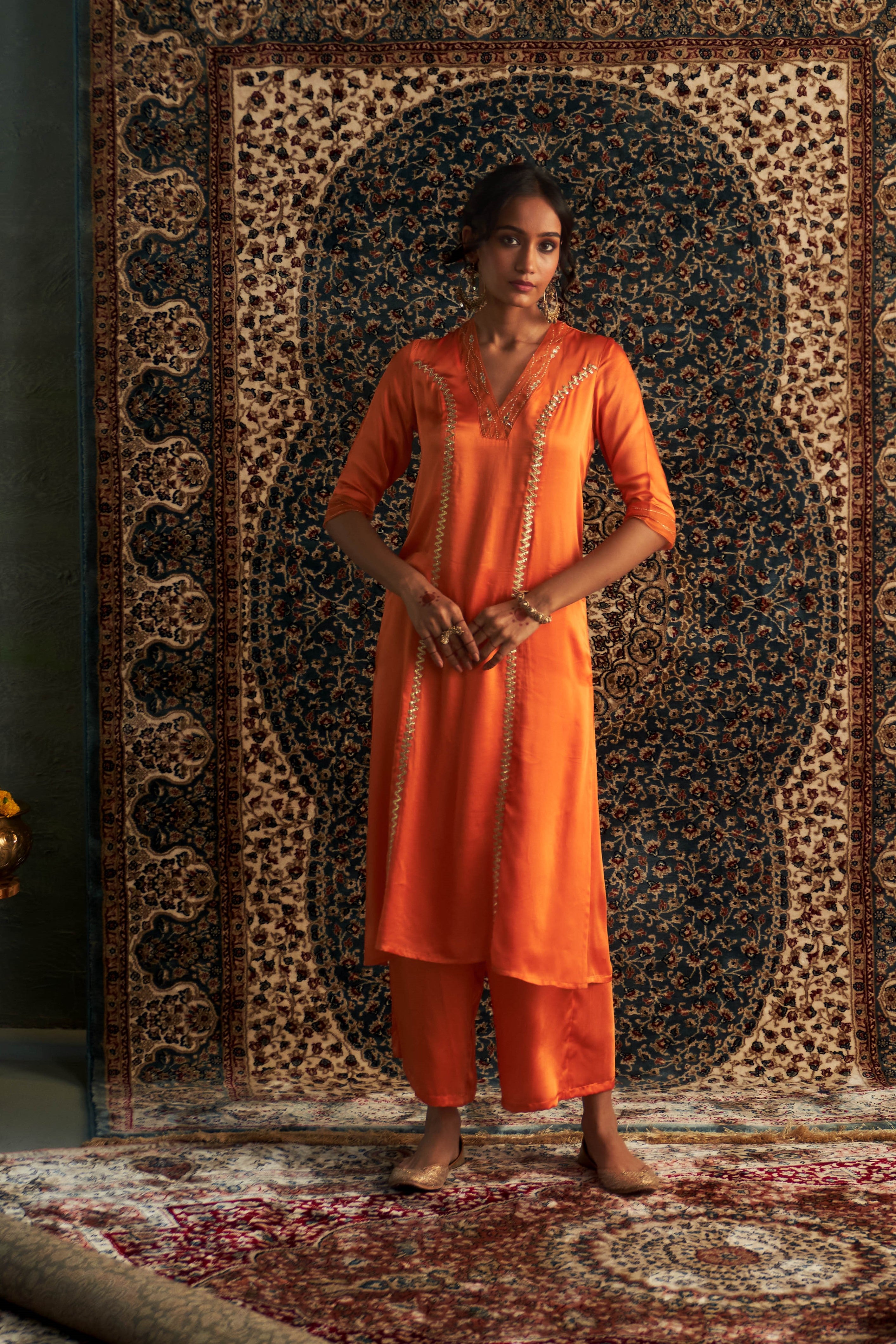 SAFFRON EMBROIDERED KURTA SET