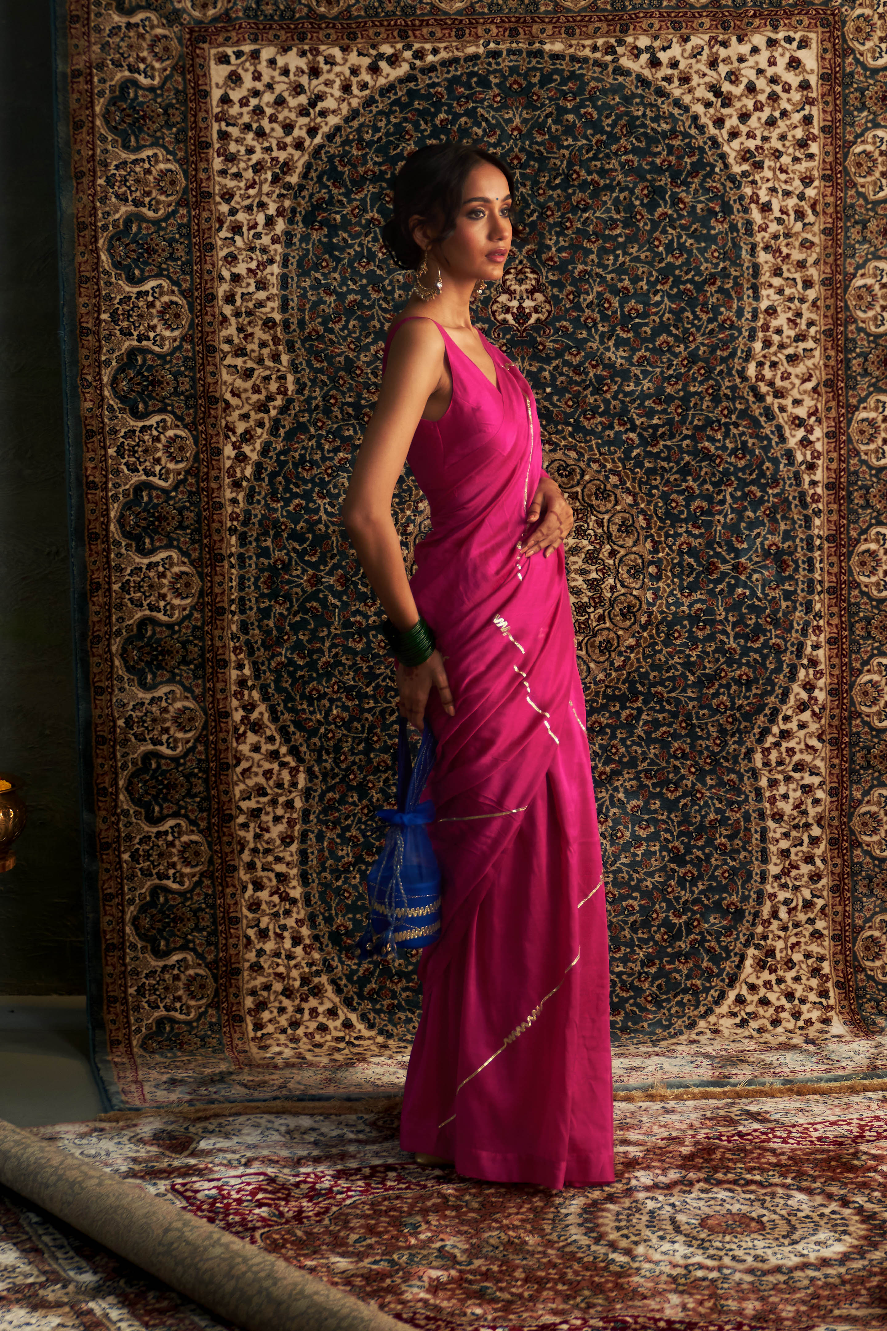 PRARAMBH EMBROIDERED CHANDERI SAREE WITH SLEEVELESS BLOUSE