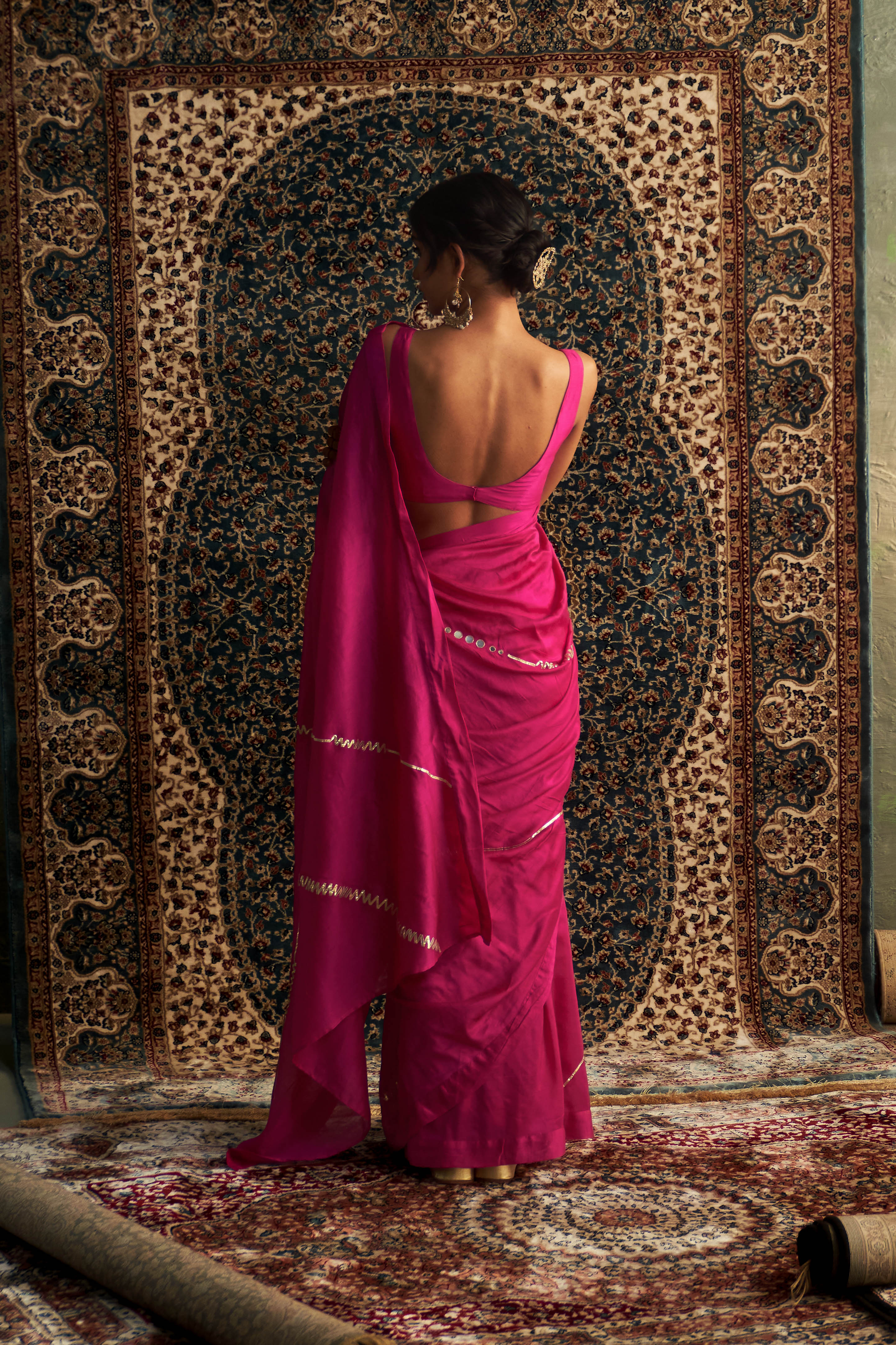 PRARAMBH EMBROIDERED CHANDERI SAREE WITH SLEEVELESS BLOUSE