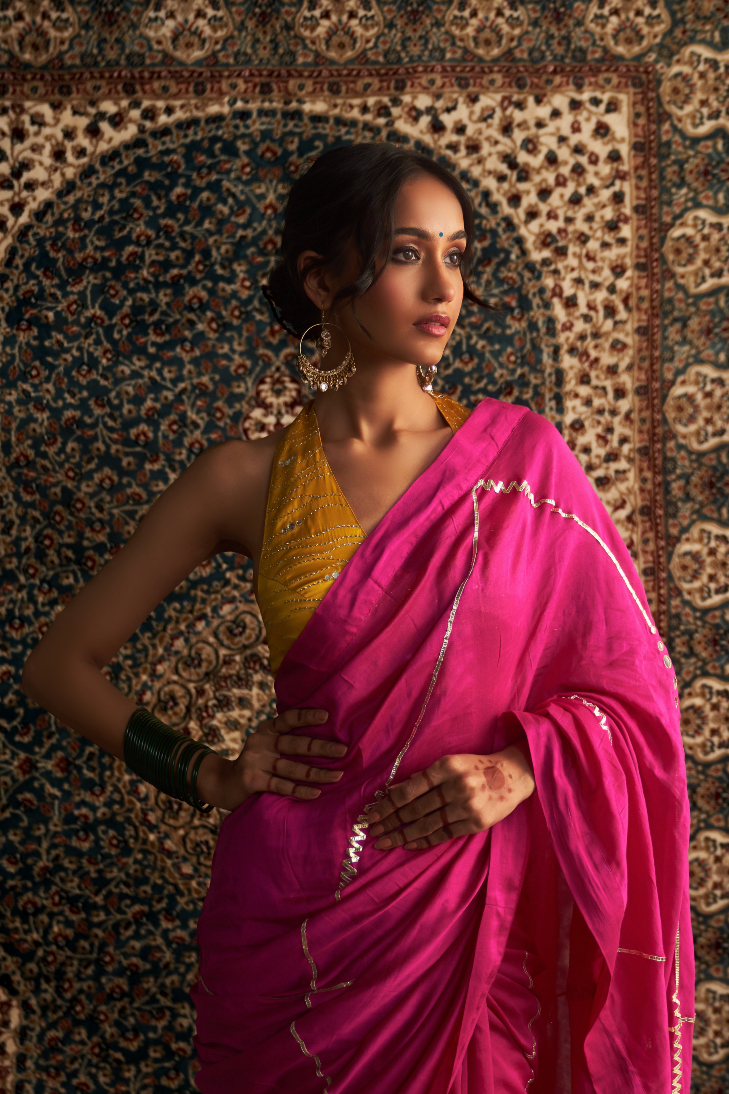 PRARAMBH EMBROIDERED CHANDERI SAREE WITH HALTER NECK BLOUSE