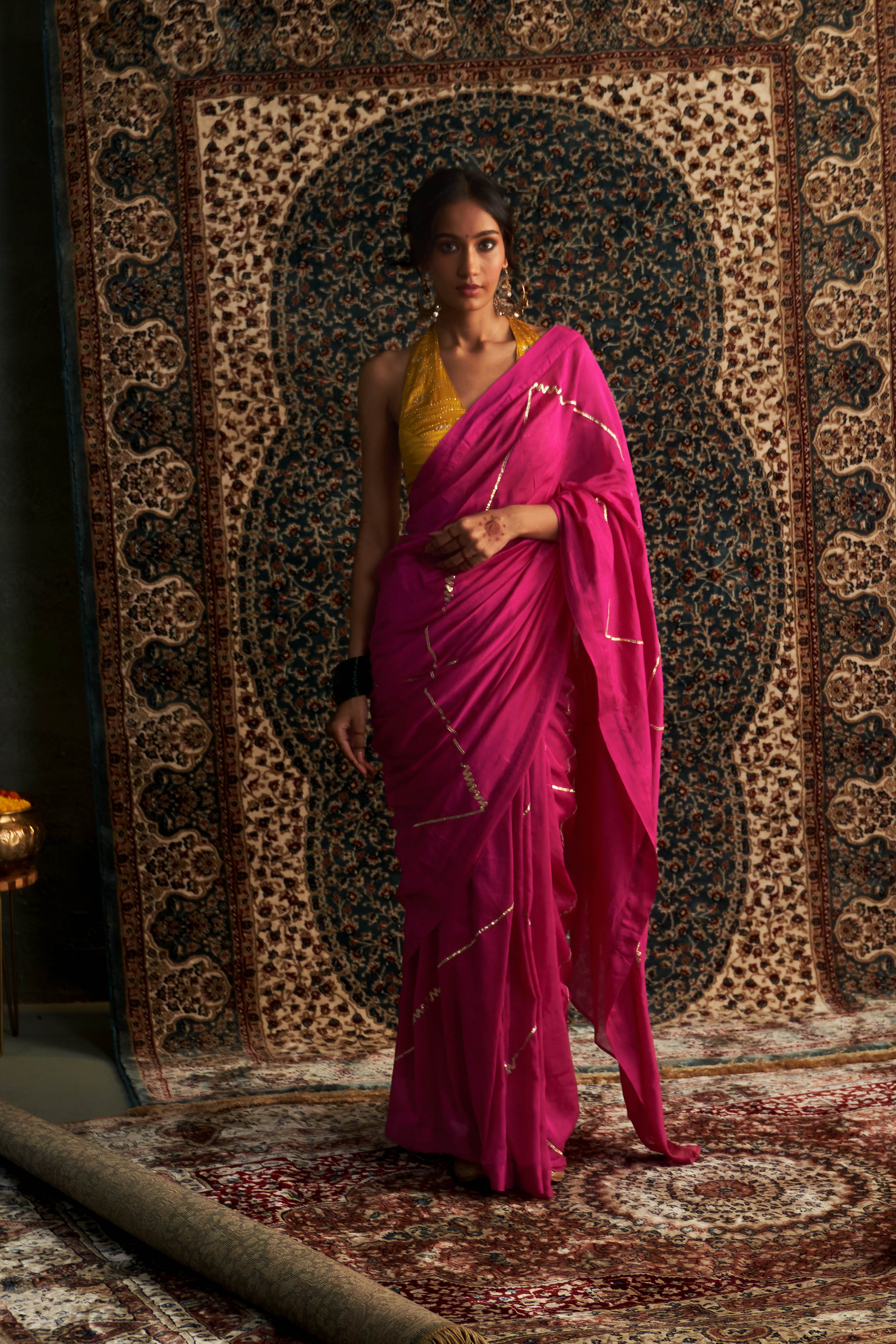 PRARAMBH EMBROIDERED CHANDERI SAREE WITH HALTER NECK BLOUSE