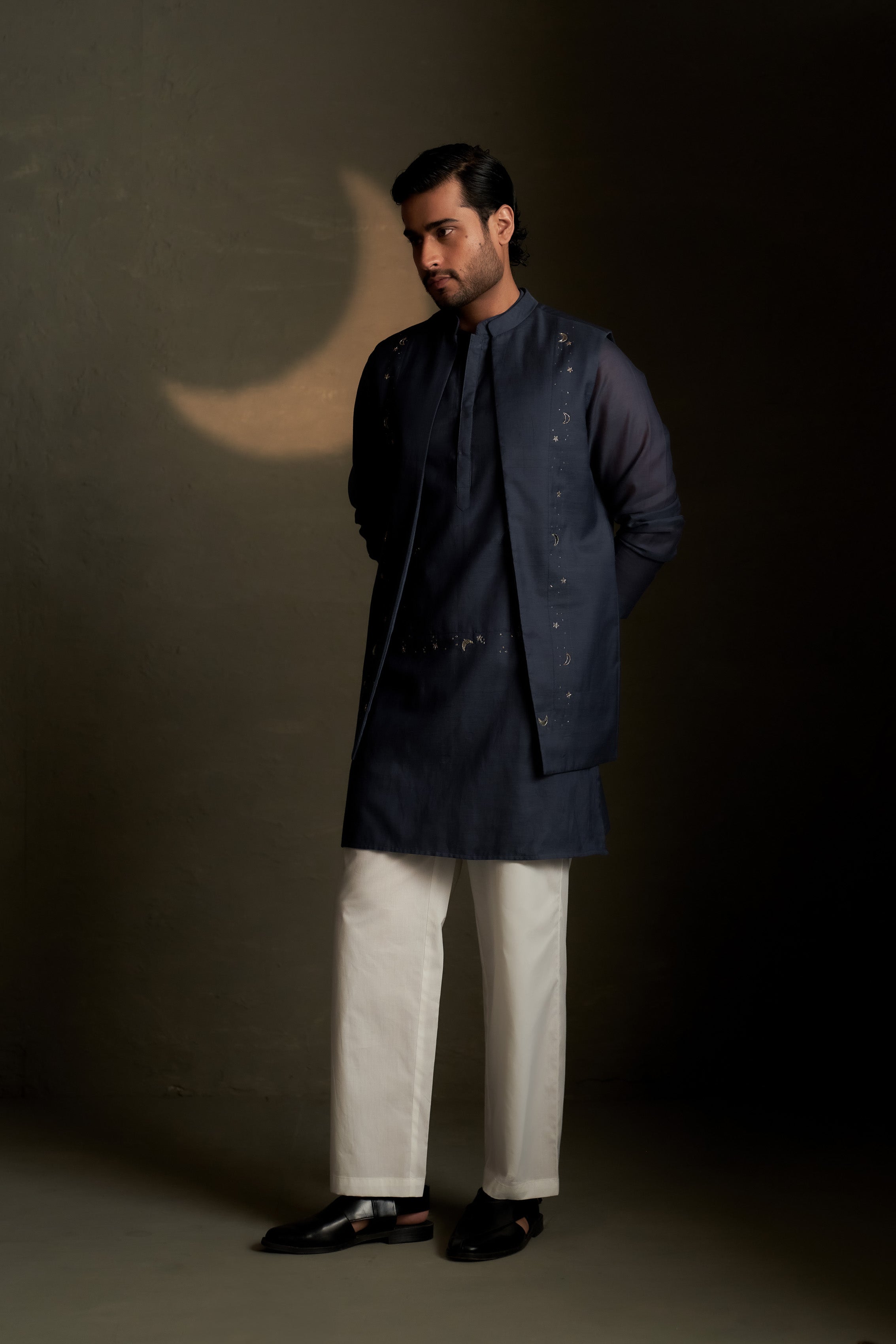 BLUE DUSK LONG KURTA SET WITH BUNDI