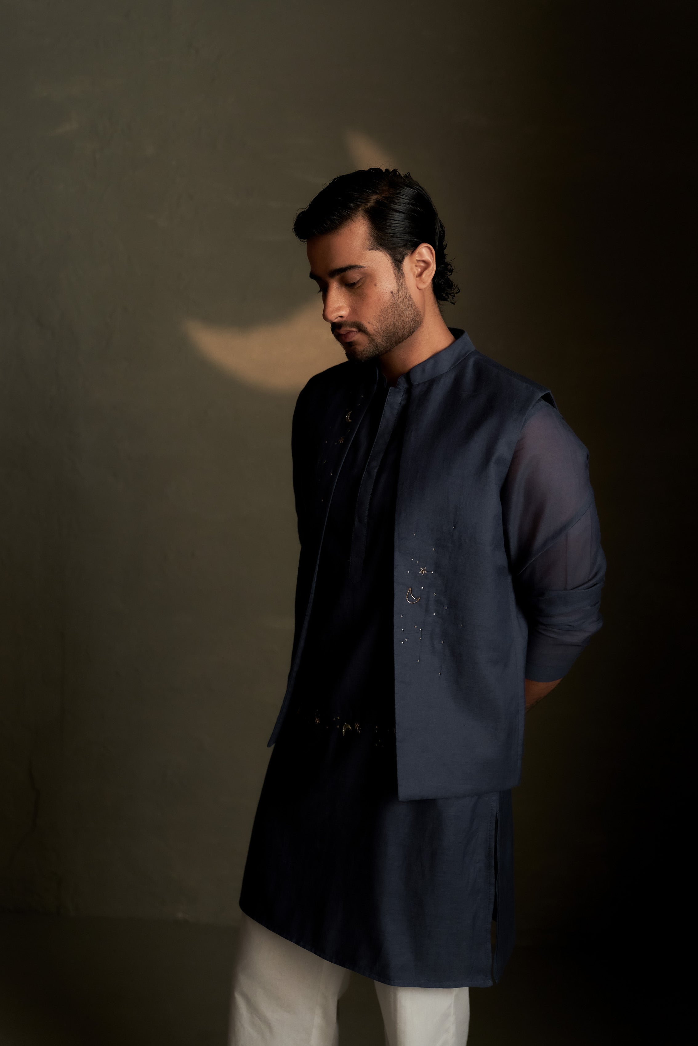BLUE DUSK LONG KURTA SET WITH SHORT JACKET