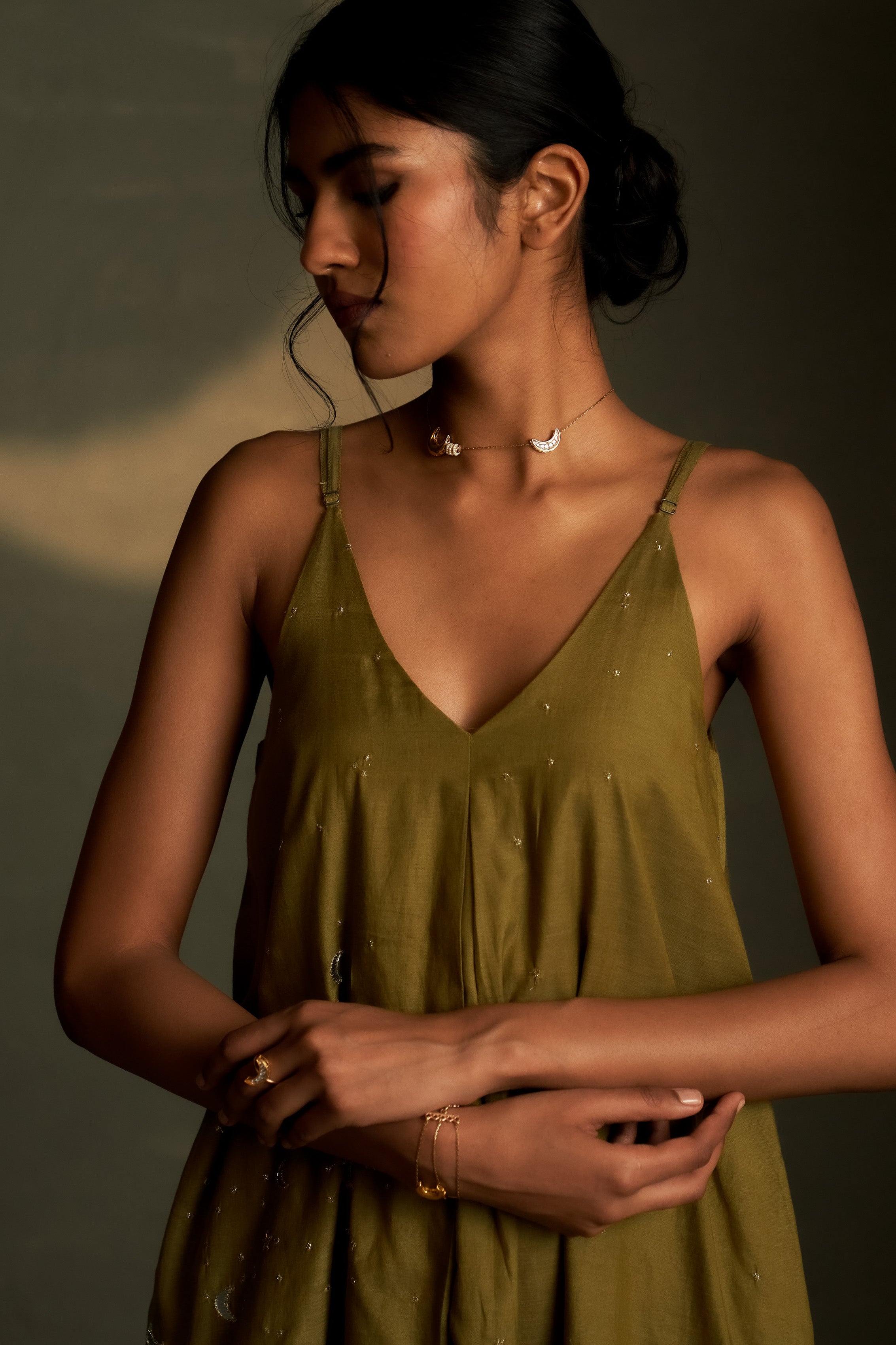 OLIVE DUSK CHAAND SITARA DRESS WITH SCARF