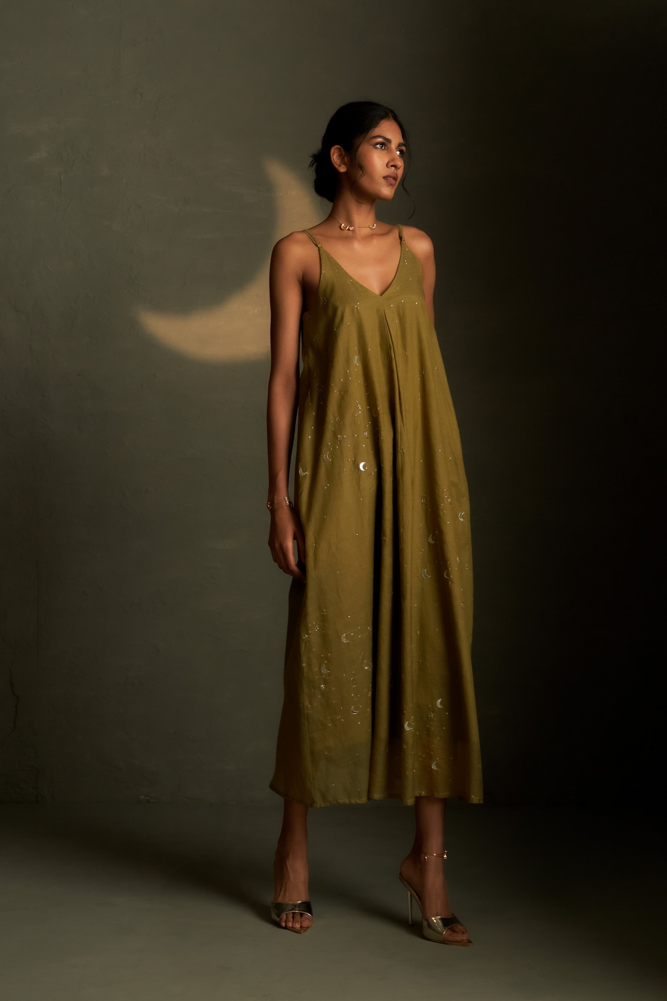 OLIVE DUSK CHAAND SITARA DRESS