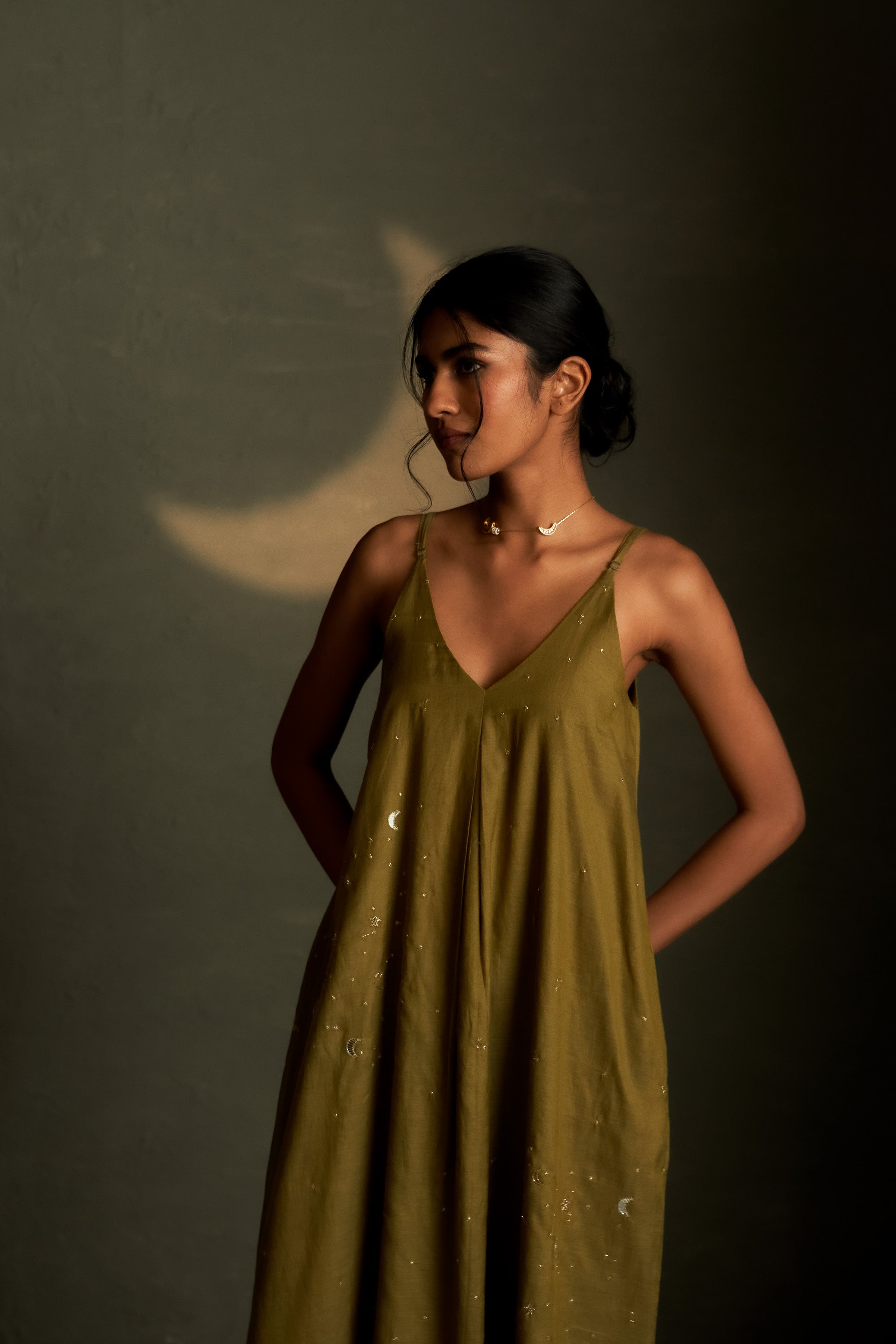 OLIVE DUSK CHAAND SITARA DRESS