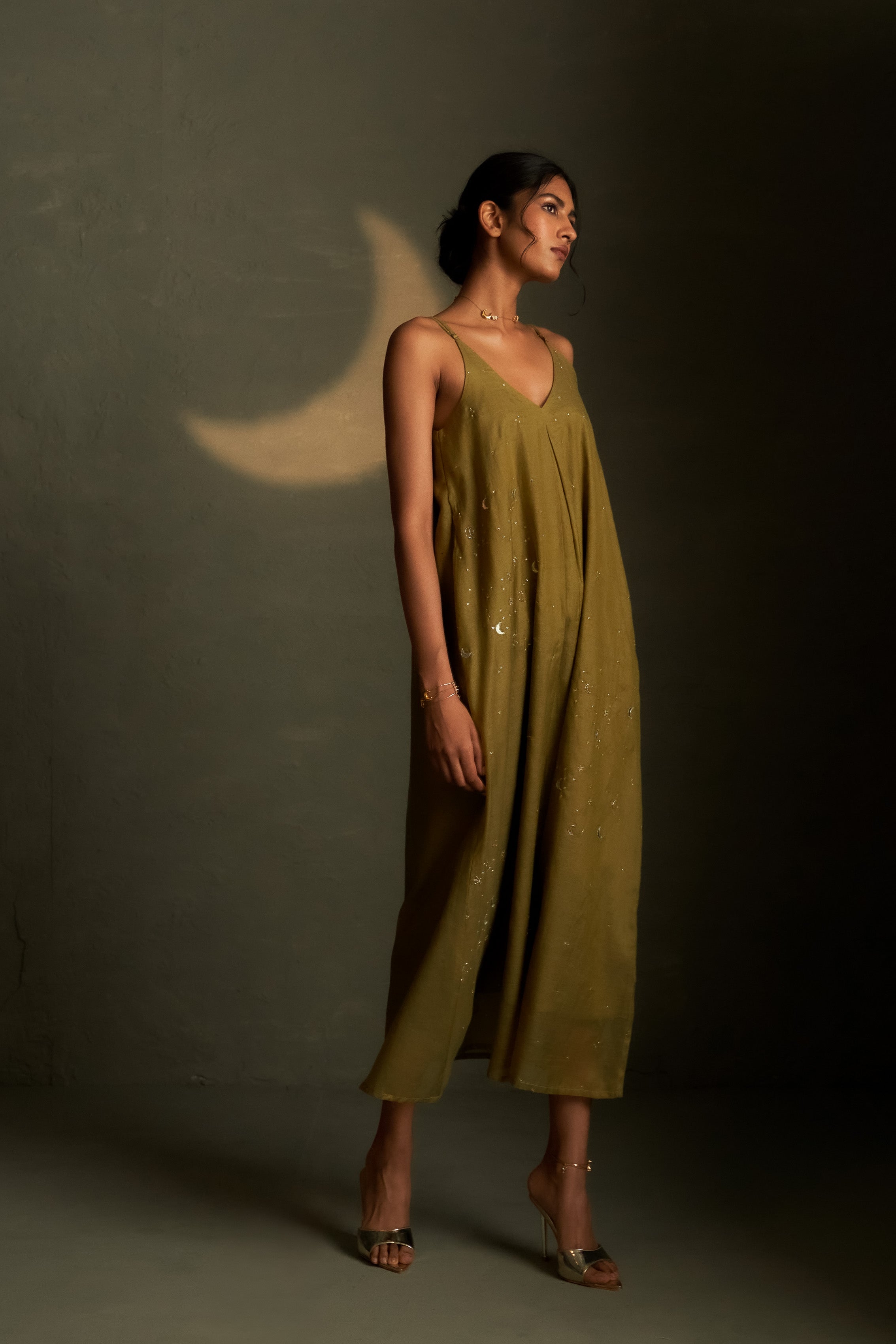 OLIVE DUSK CHAAND SITARA DRESS