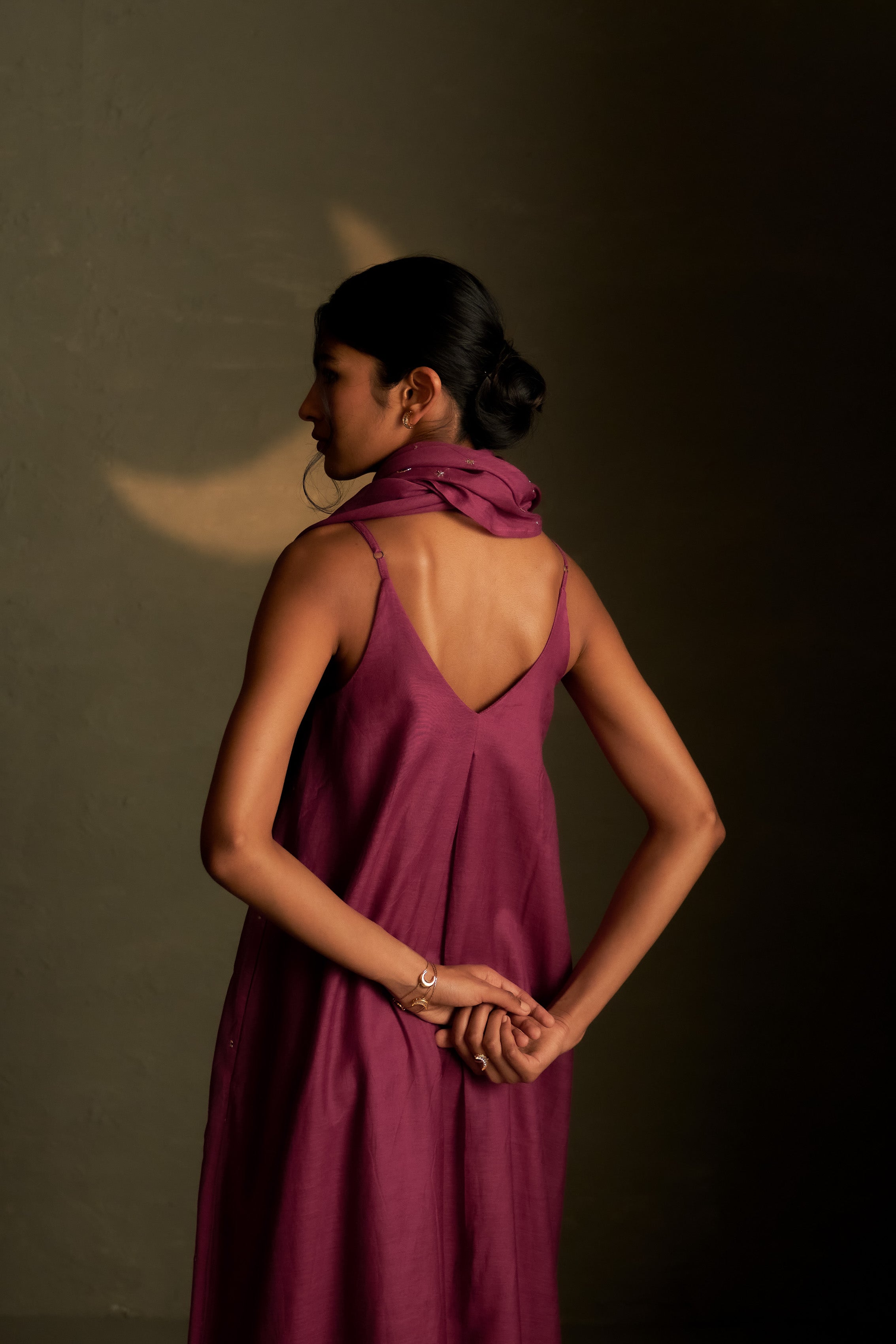 TWILIGHT MAGENTA CHAAND SITARA DRESS WITH SCARF