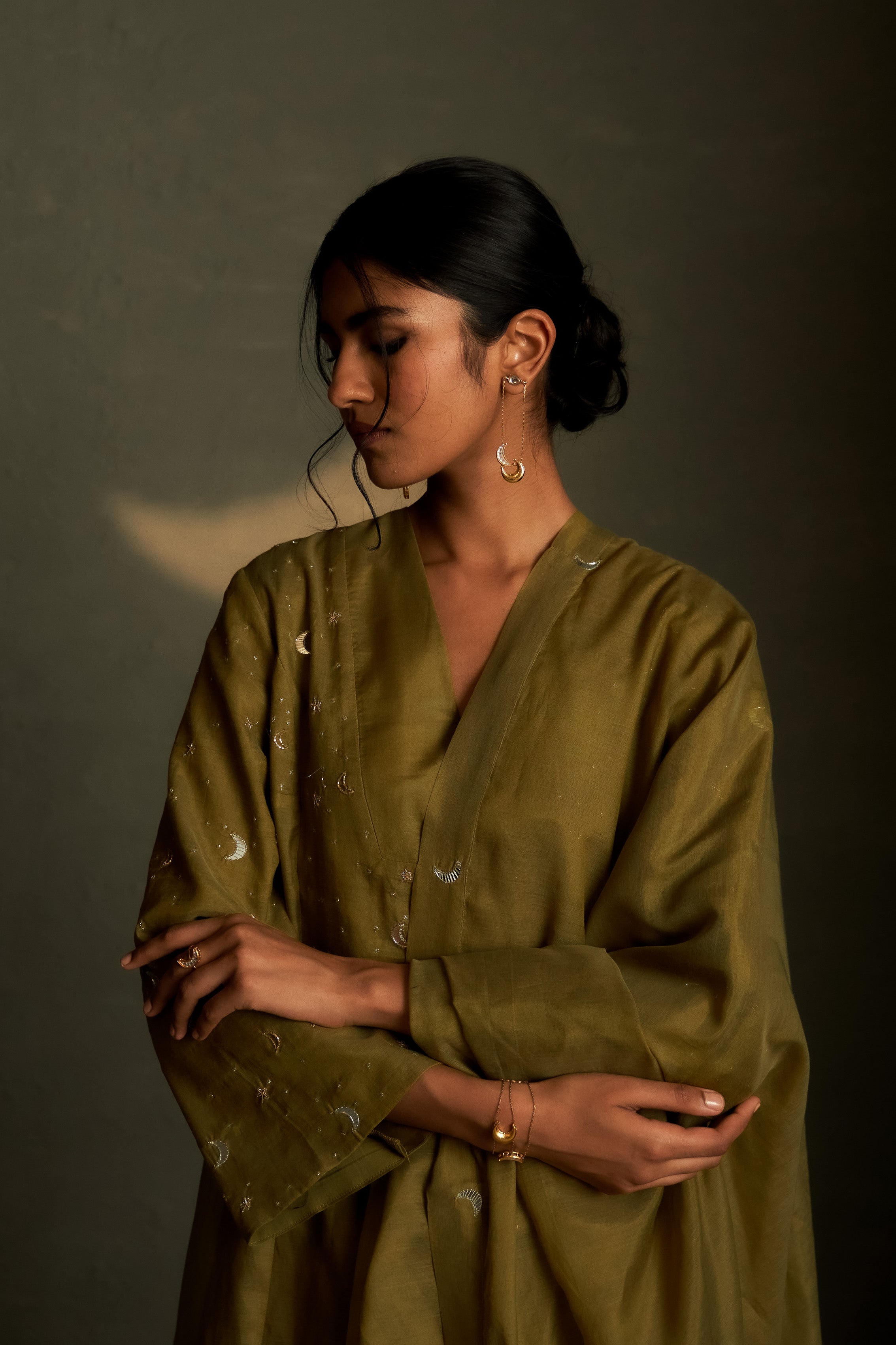OLIVE DUSK DOUBLE YOKE KURTA SET