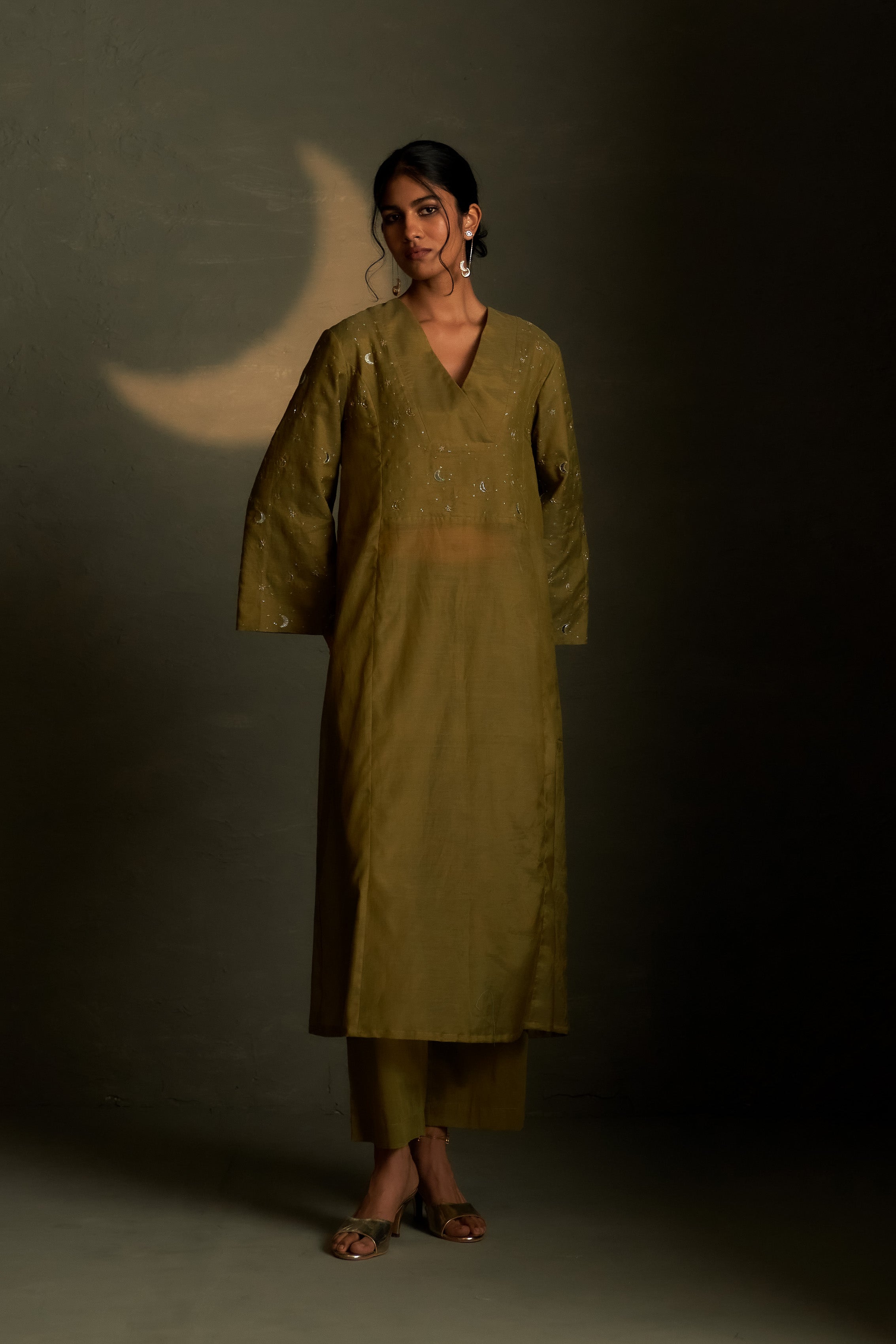 OLIVE DUSK DOUBLE YOKE KURTA SET