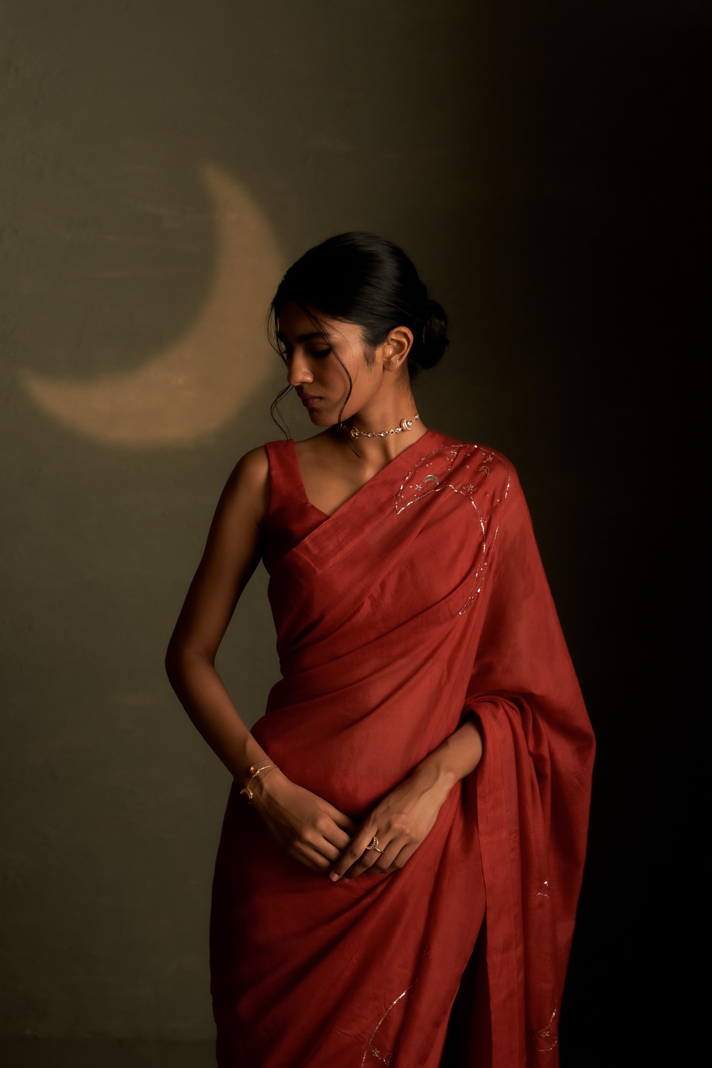 CHAAND SAREE WITH SLEEVELESS BLOUSE