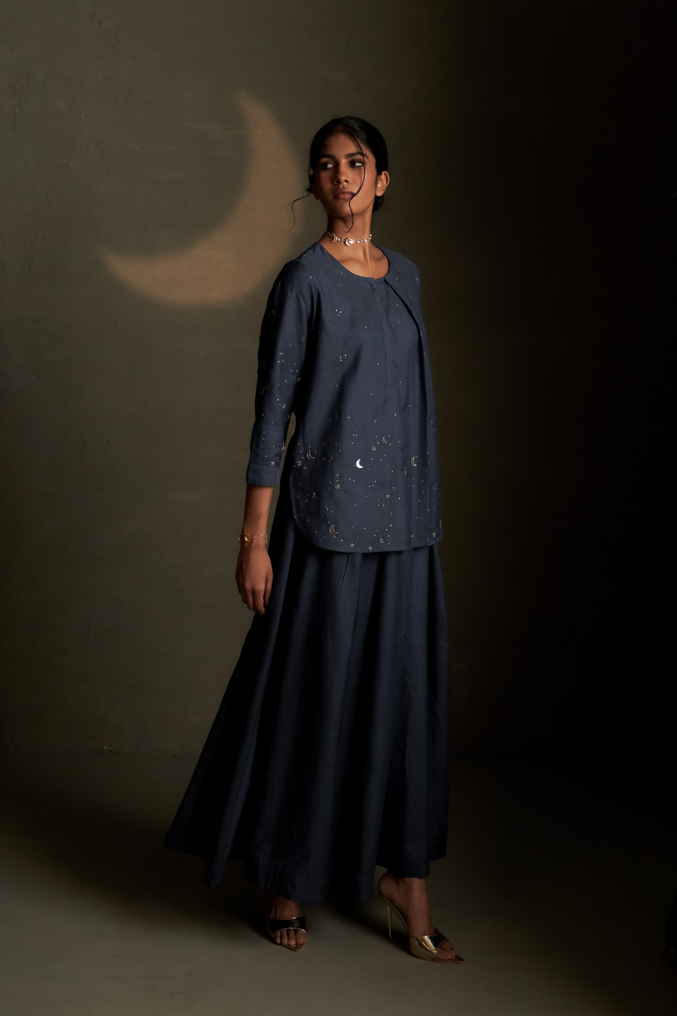 BLUE DUSK CHAAND KURTI SKIRT SET