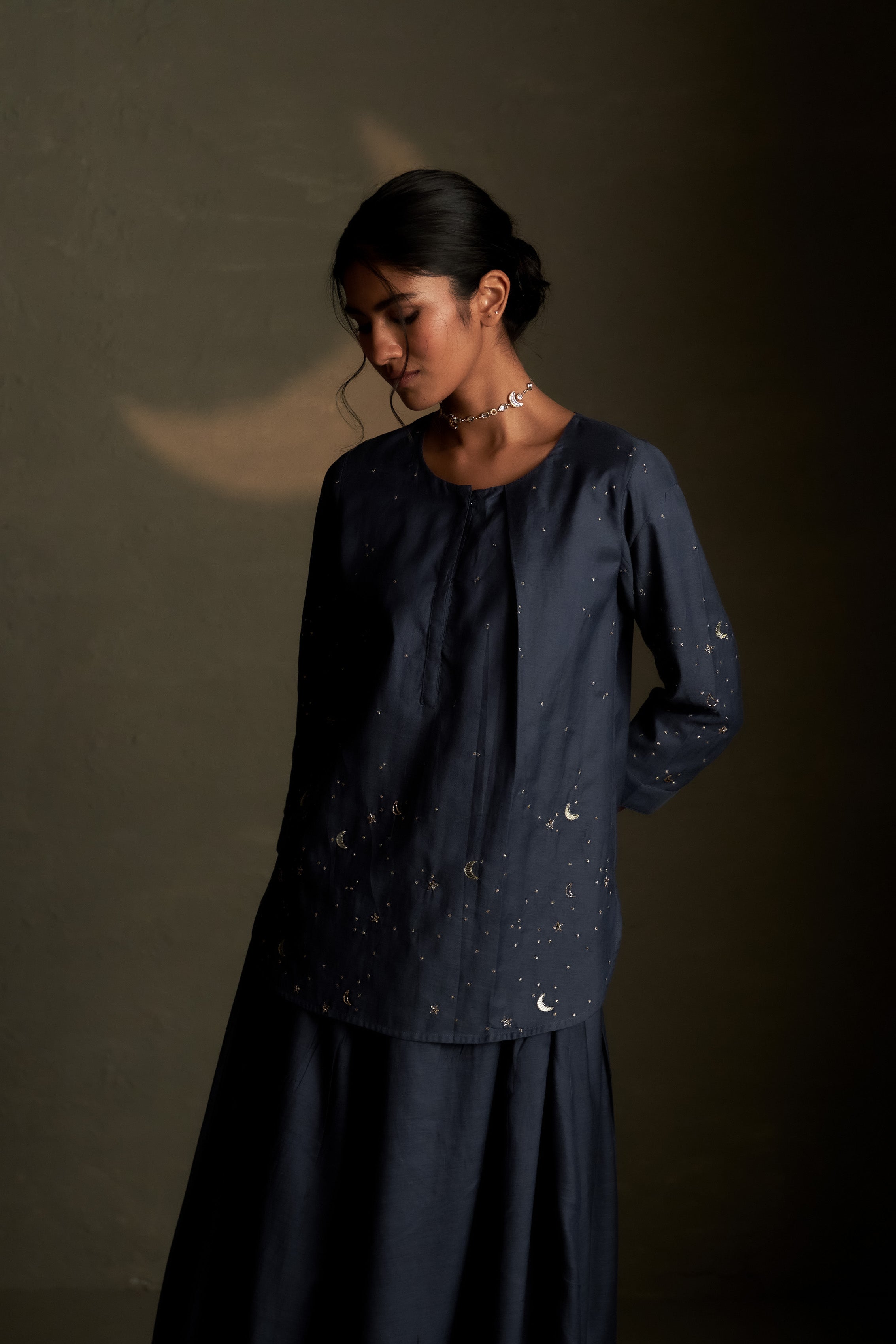 BLUE DUSK CHAAND KURTI SKIRT SET