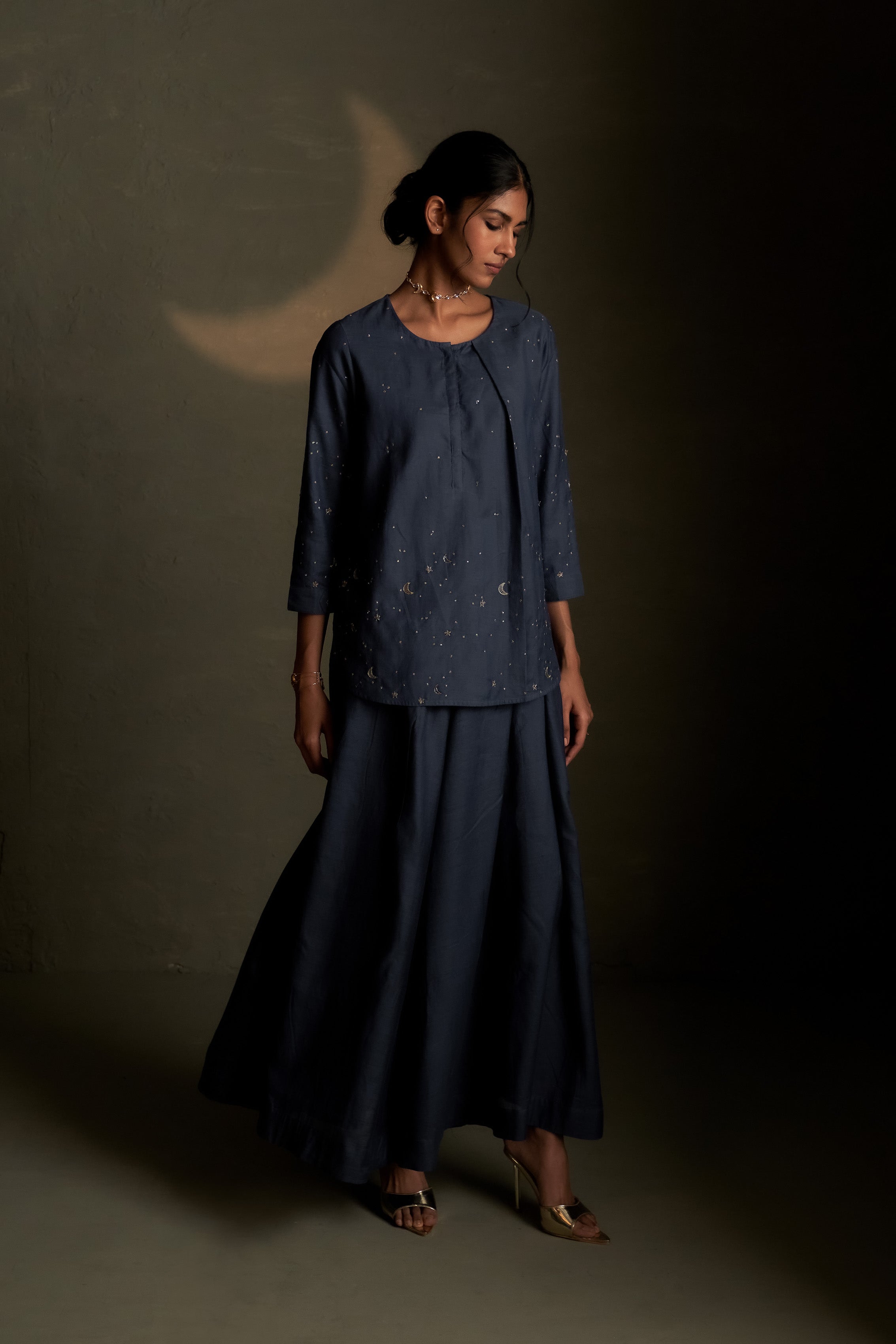 BLUE DUSK CHAAND KURTI SKIRT SET