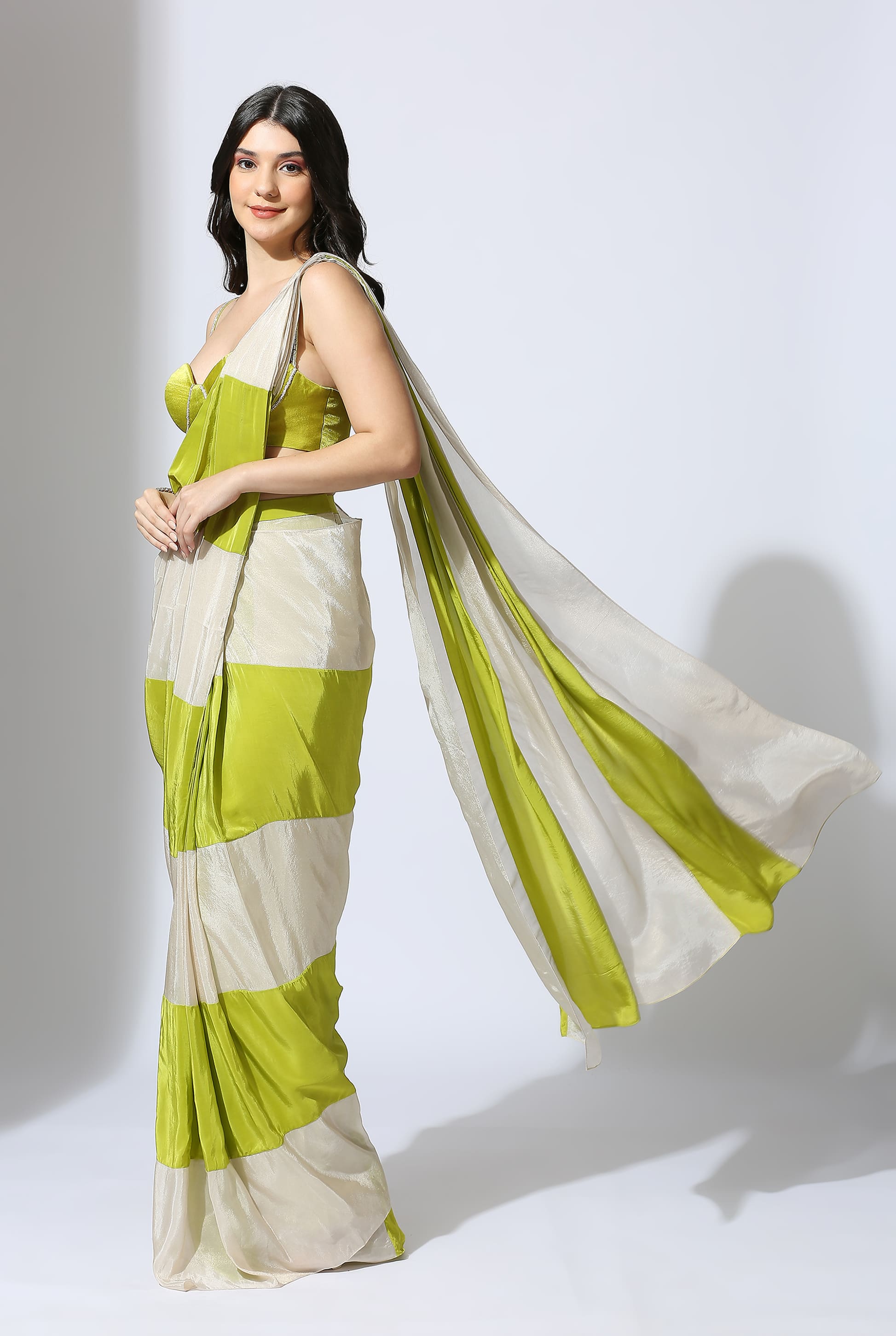 LIME GREEN & TISSUE SAREE