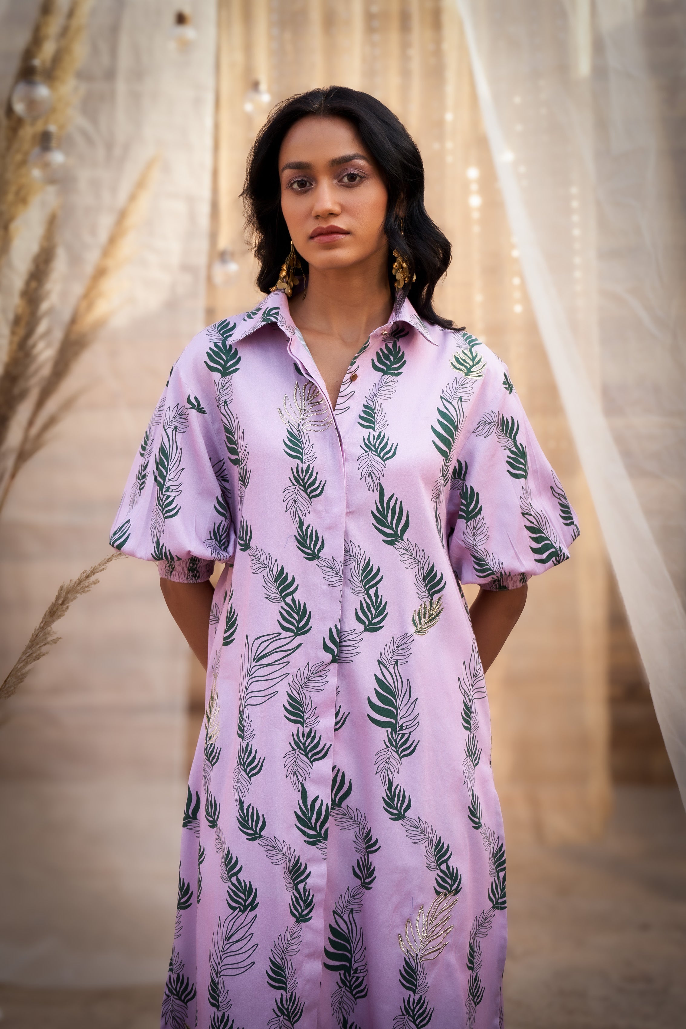 CHARMING LEAF-PRINT CO-ORD SET WITH ZARI HIGHLIGHTS & FLARED PANTS