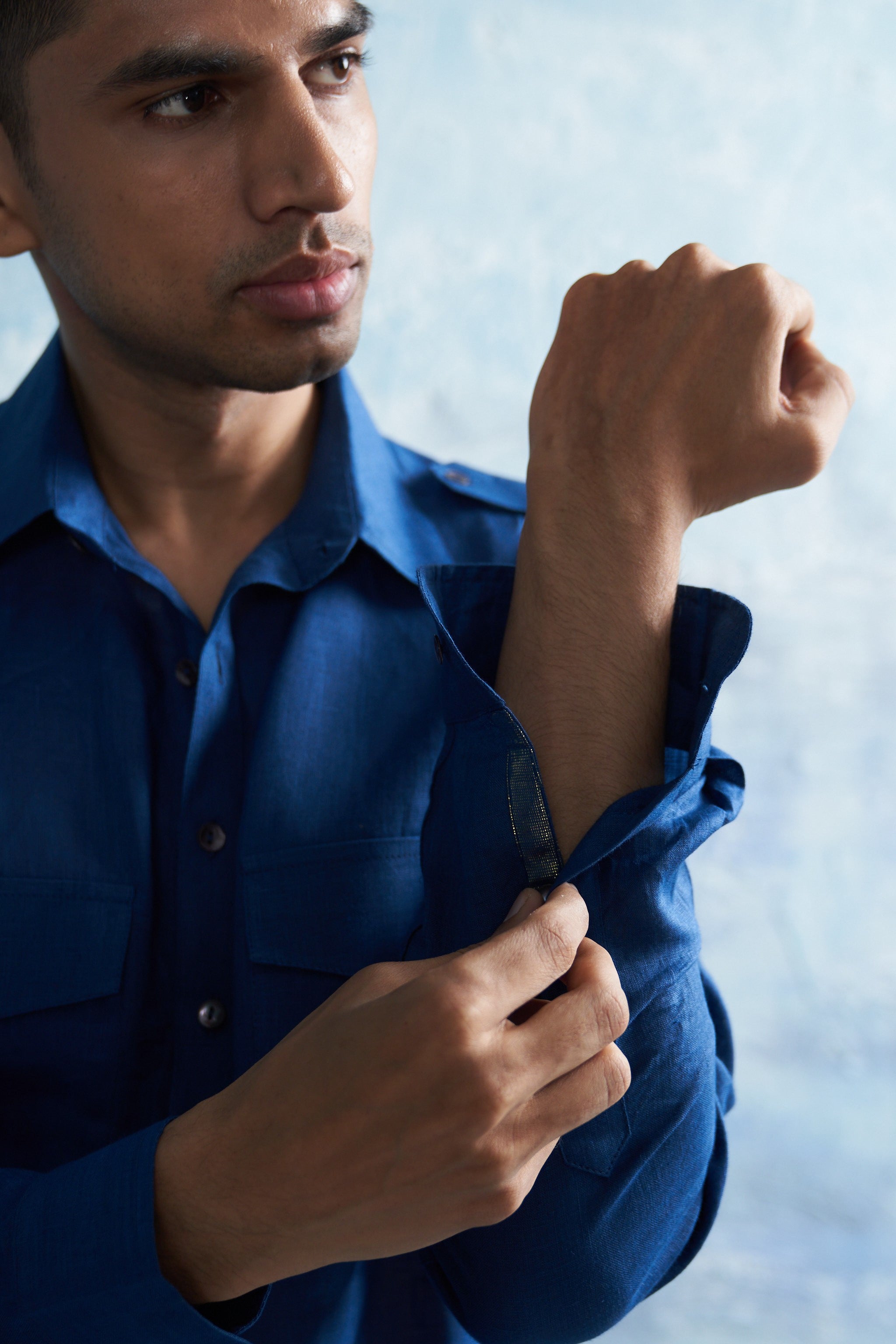 ROYAL BLUE LINEN PATHANI WITH WHITE SALWAR