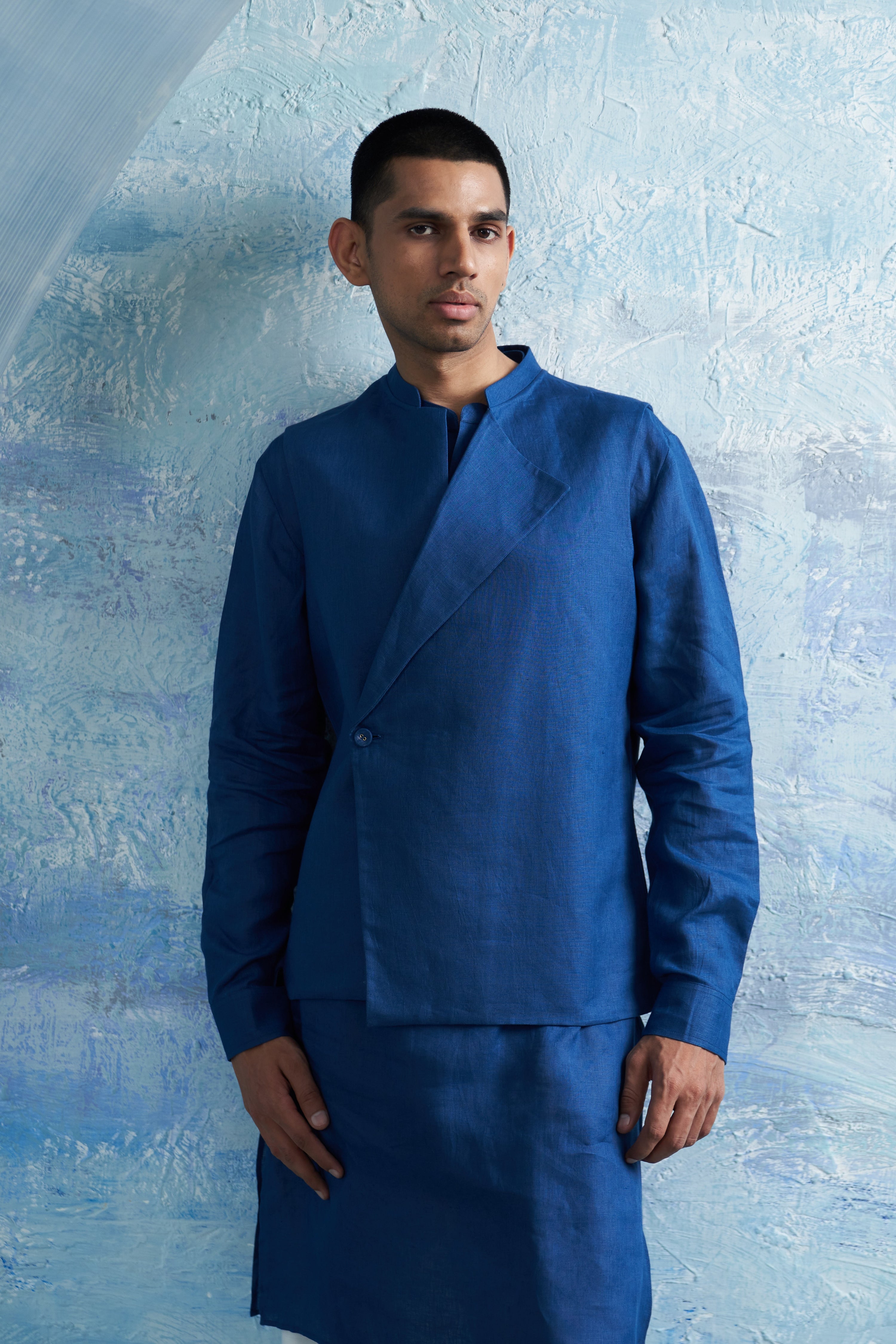 ROYAL BLUE STRAIGHT KURTA & JACKET SET