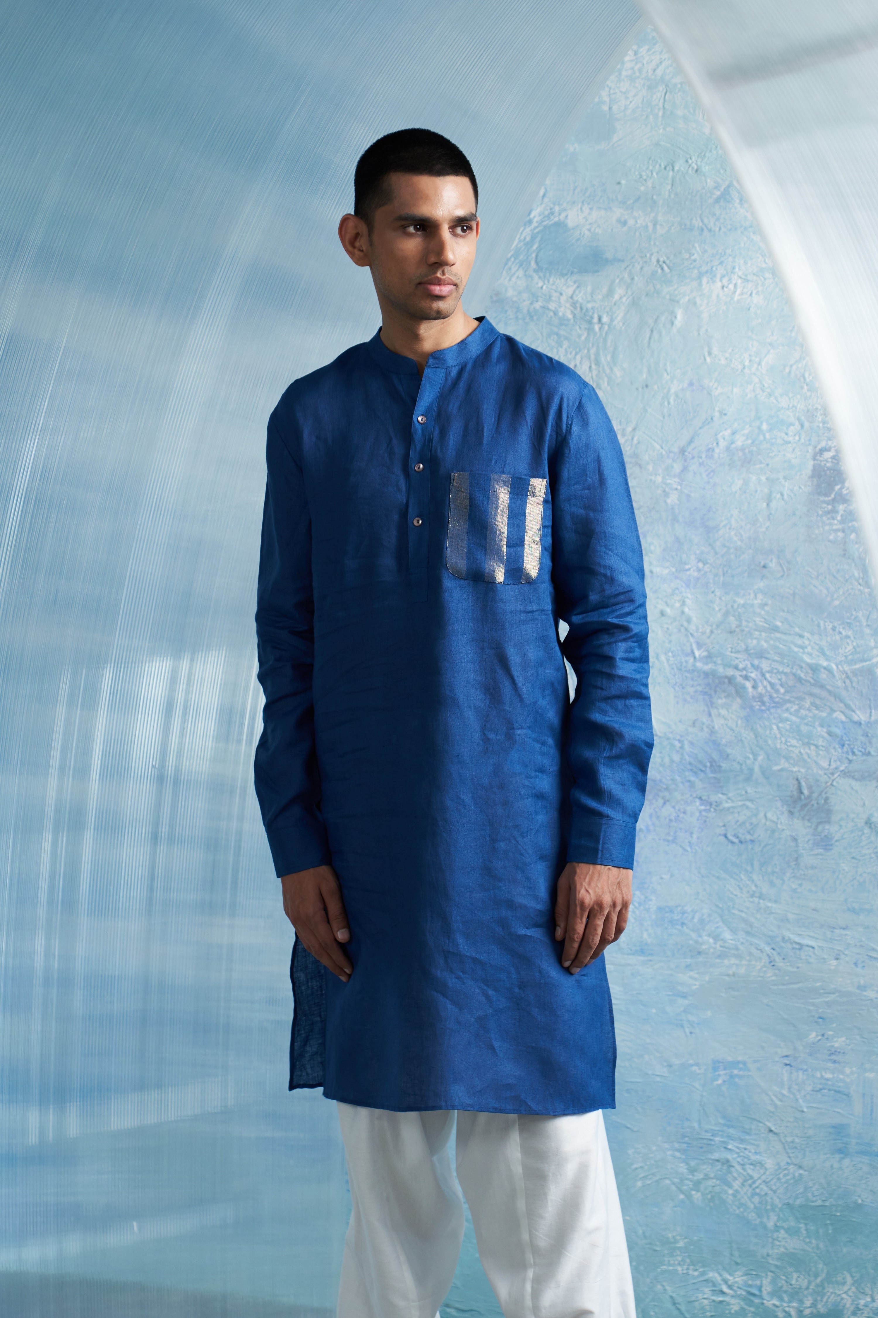 ROYAL BLUE STRAIGHT KURTA & JACKET SET