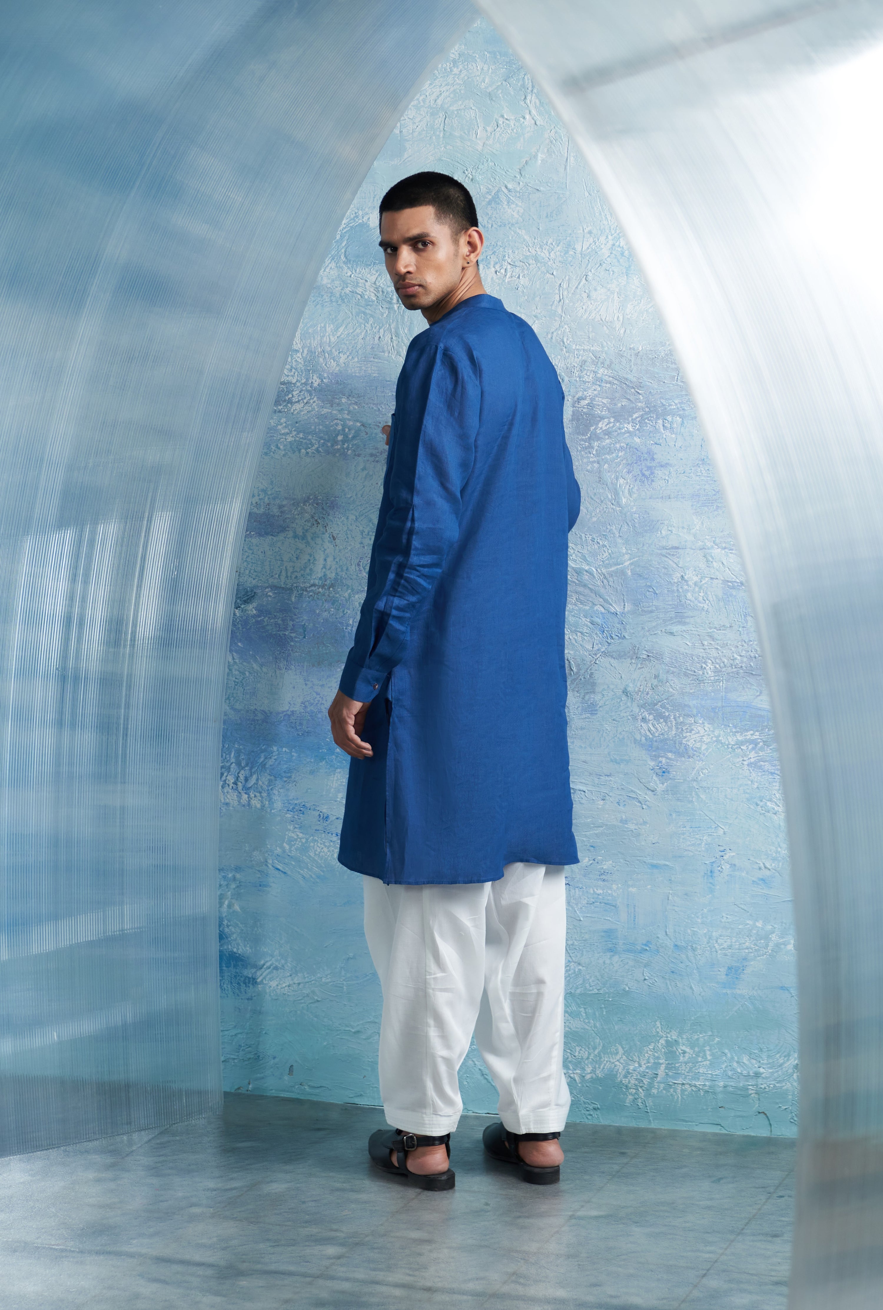 ROYAL BLUE STRAIGHT KURTA & JACKET SET