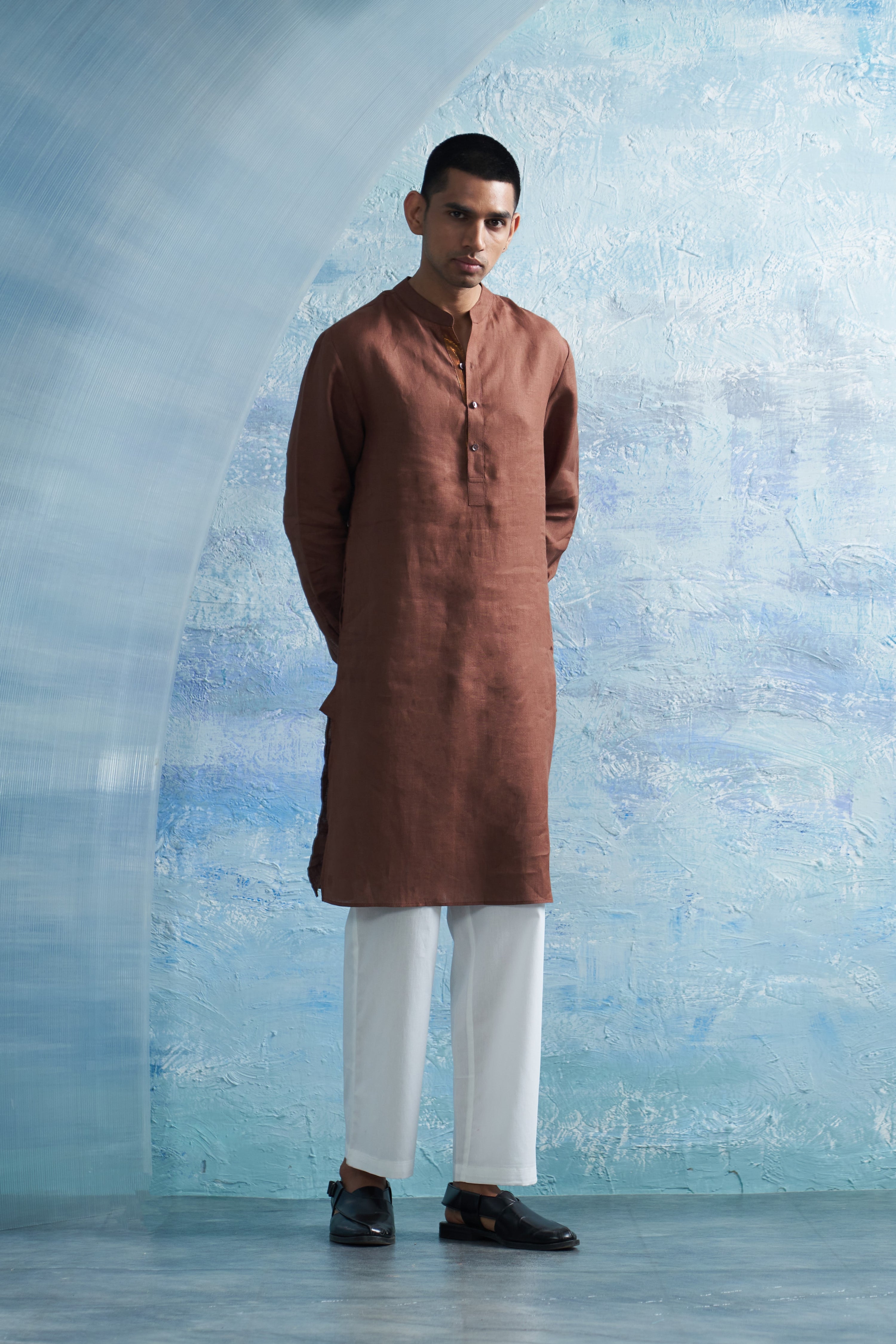 WOODY BROWN STRAIGHT KURTA SET WITH JACKET