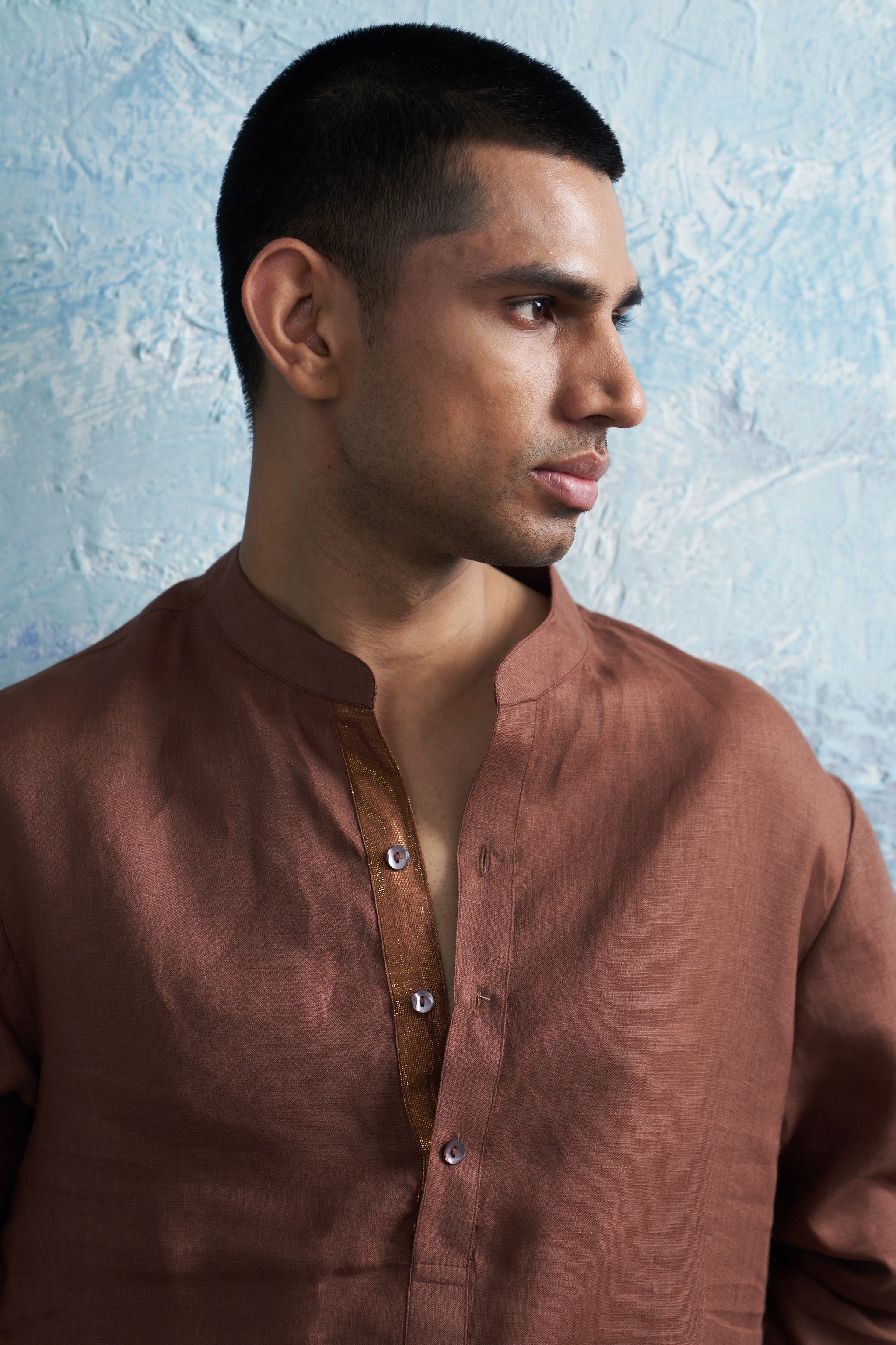 WOODY BROWN STRAIGHT KURTA SET WITH JACKET