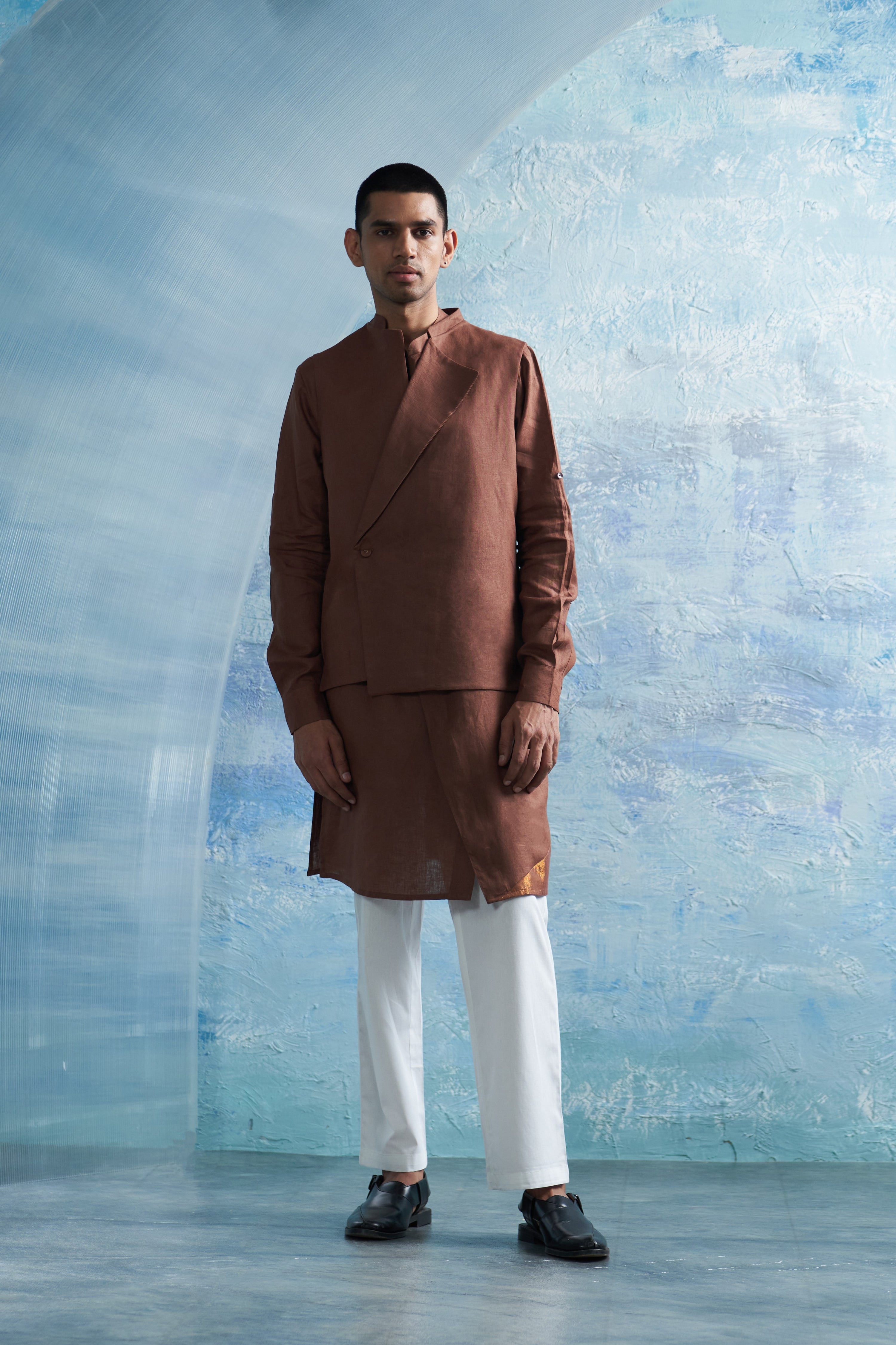 WOODY BROWN PLACKET KURTA WITH JACKET