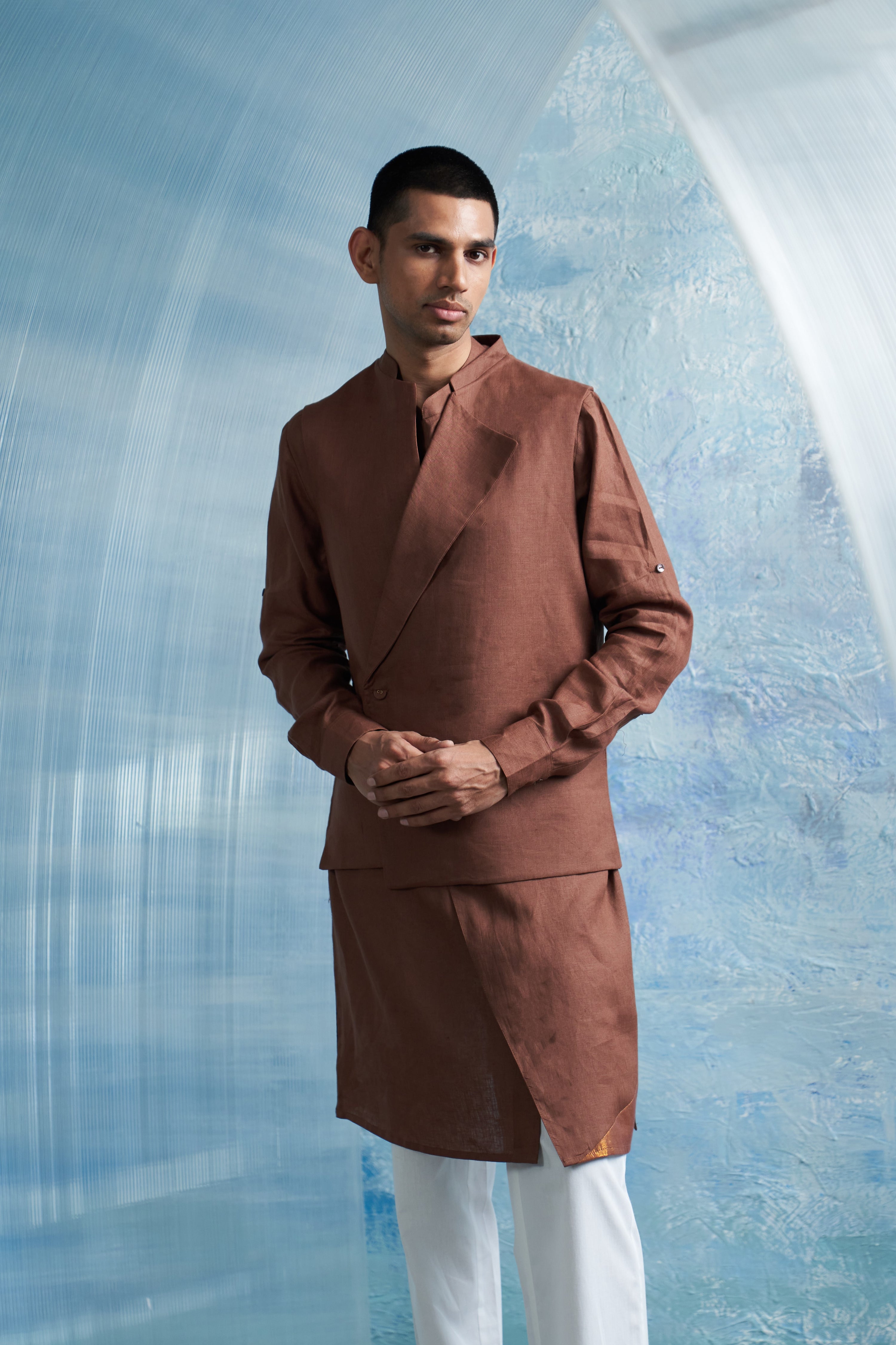 WOODY BROWN PLACKET KURTA WITH JACKET