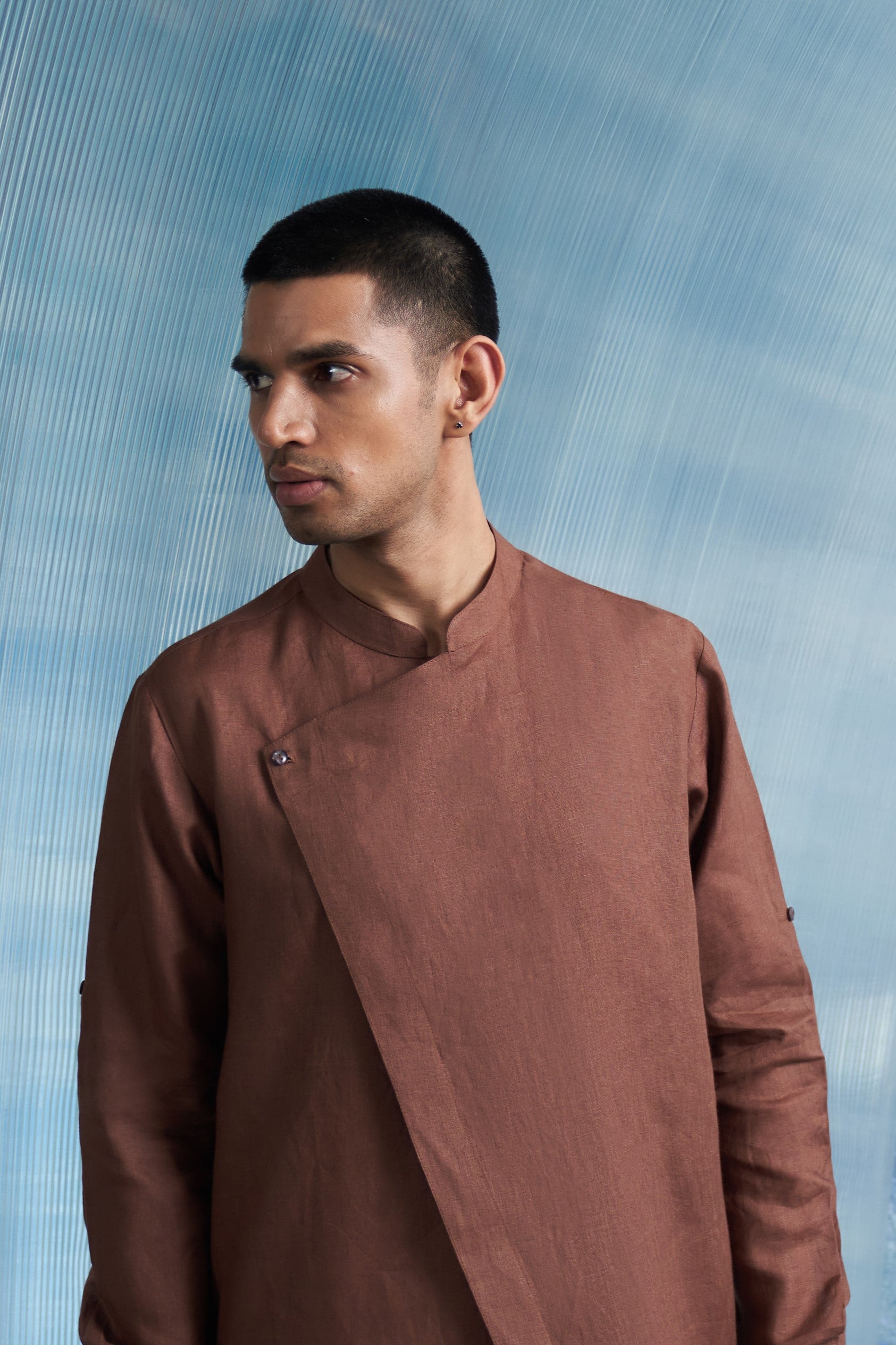 AURA WOODY BROWN SLANT KURTA SET