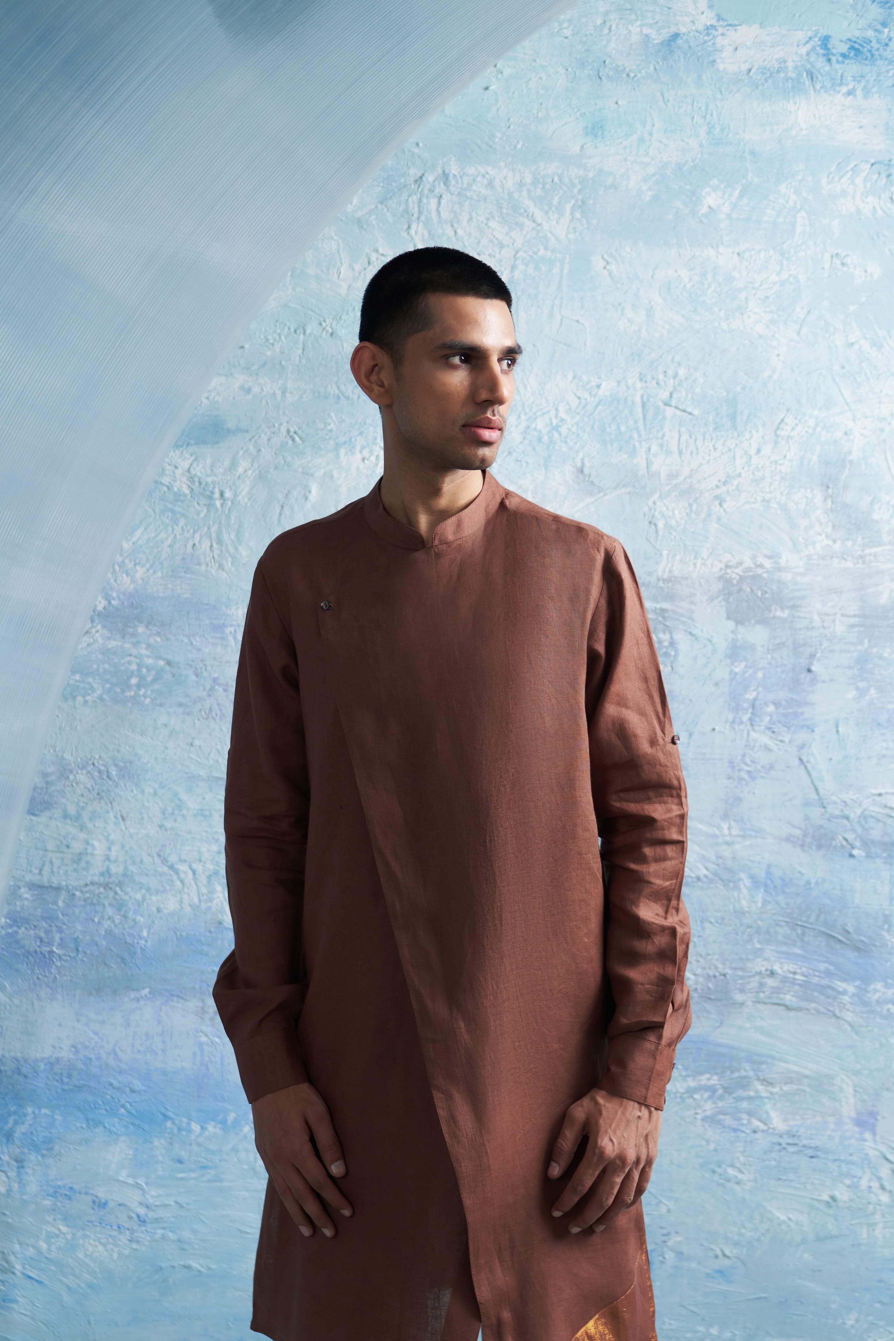 AURA WOODY BROWN SLANT KURTA SET