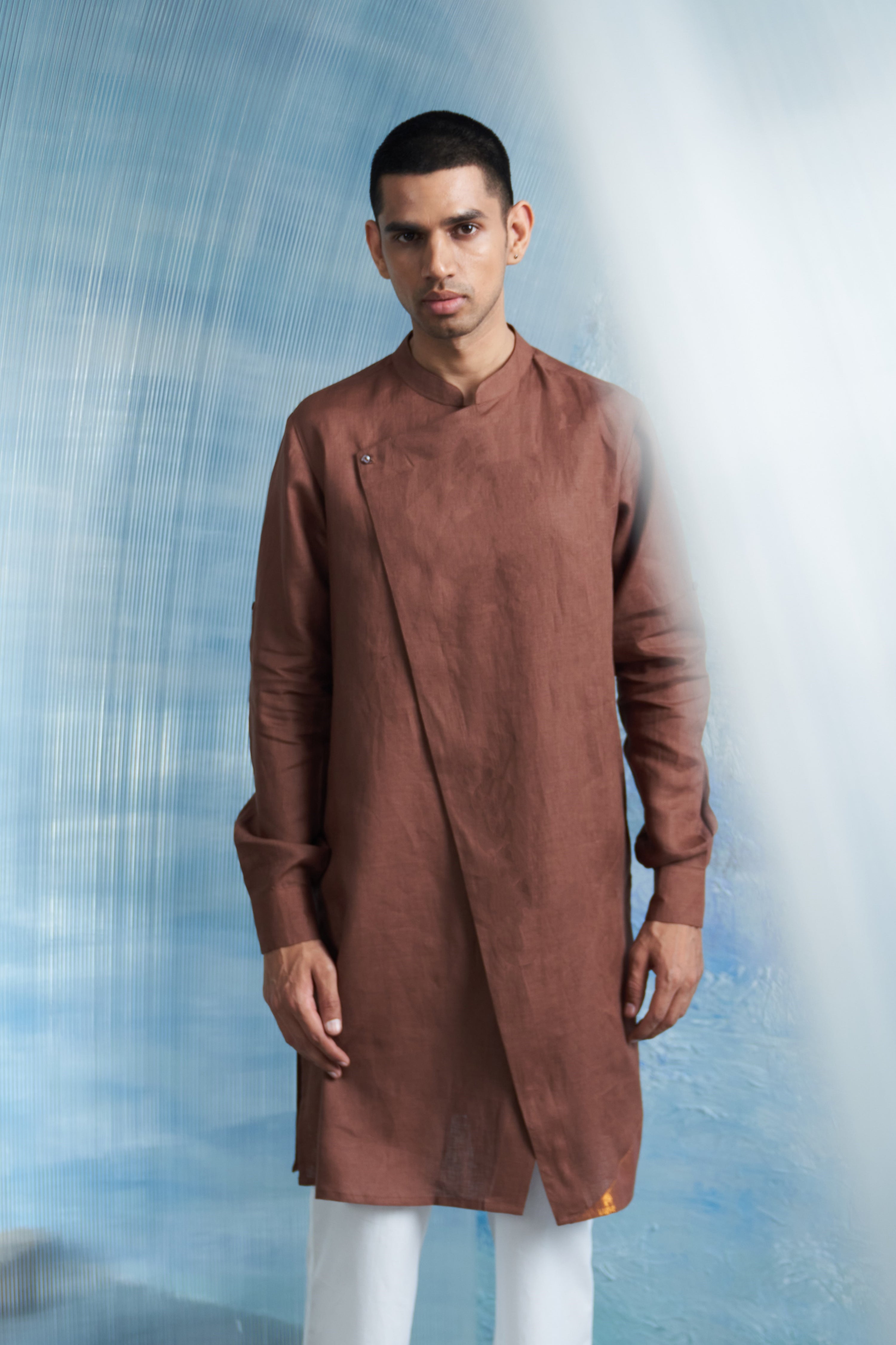 AURA WOODY BROWN SLANT KURTA SET