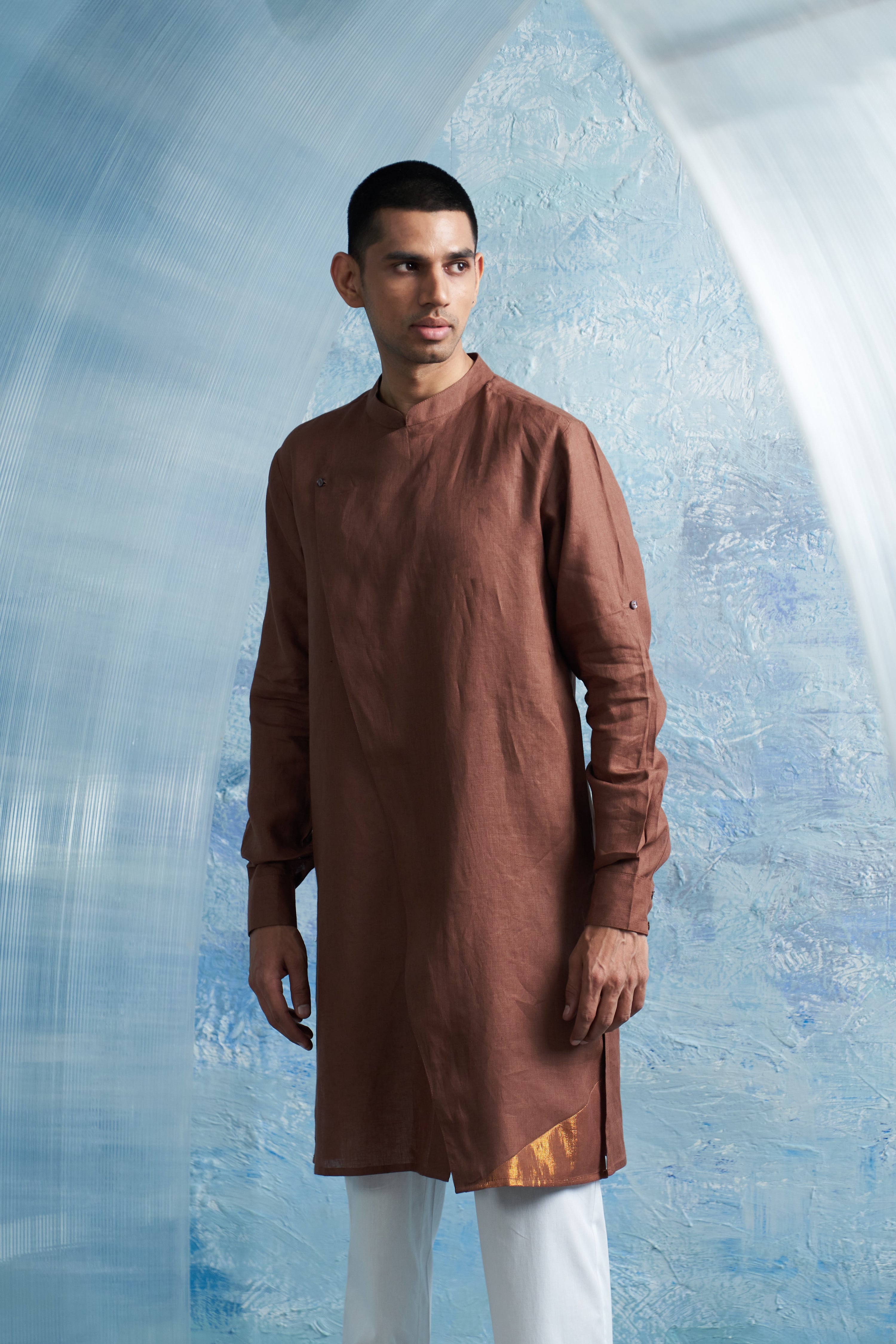 AURA WOODY BROWN SLANT KURTA SET